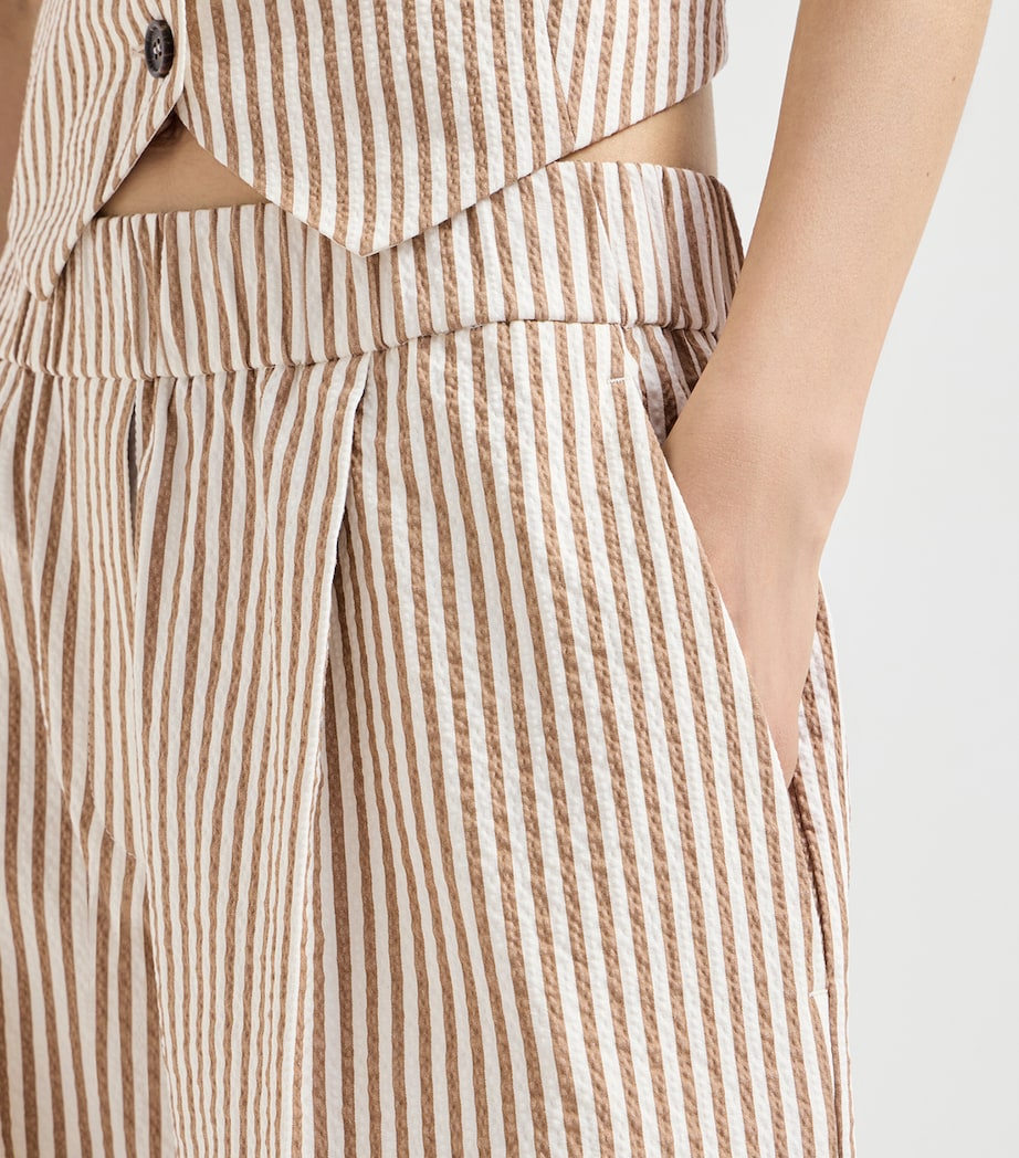 Brunello Cucinelli Womens Techno-Cotton Stripe Wide-Leg Trousers Image 6
