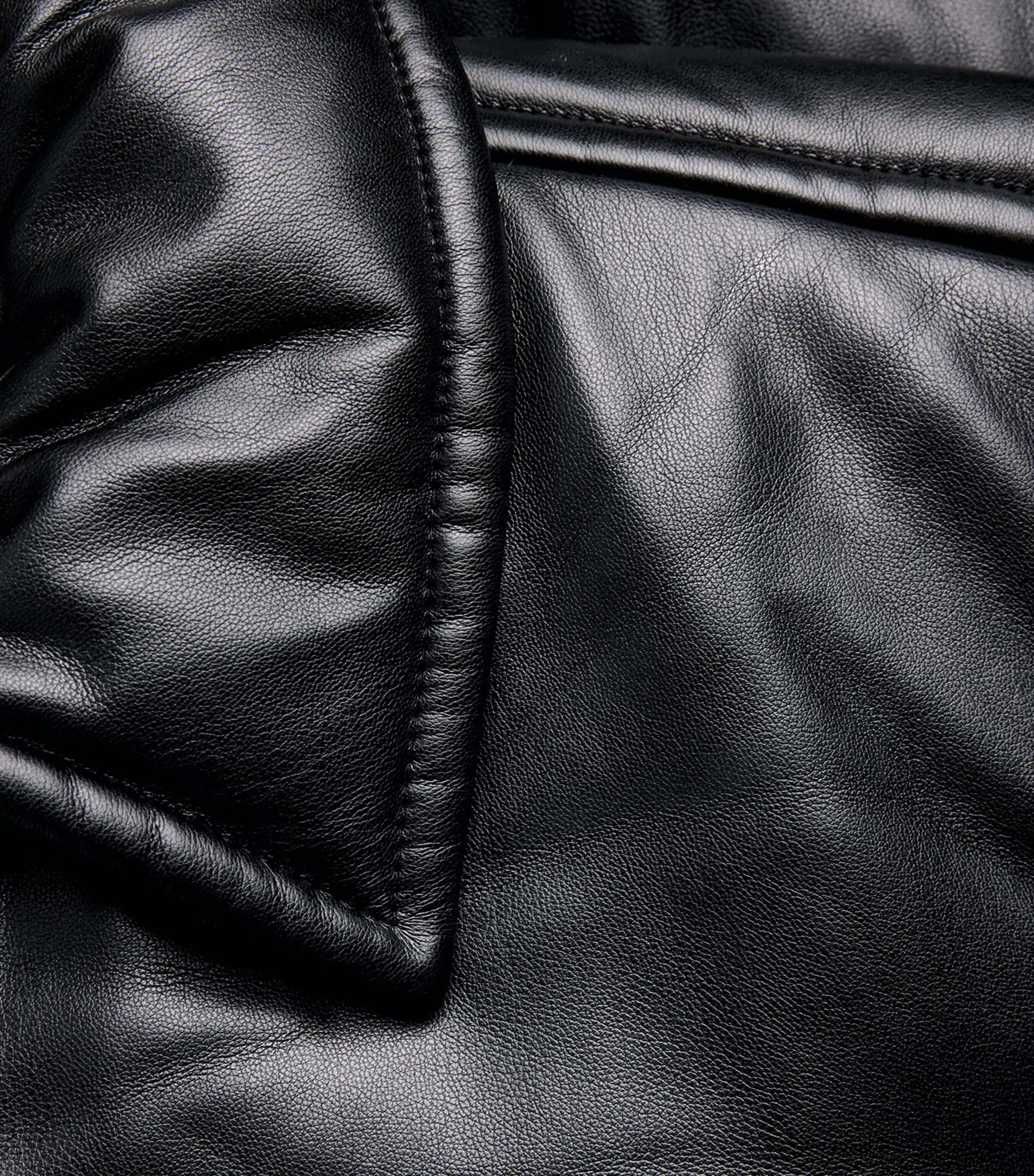 Faux Leather Bomber Jacket BLACK Image 5
