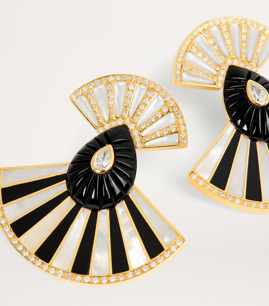 Yellow Gold, Diamond and Onyx Bond Steet Earrings YELLOW GOLD Image 6