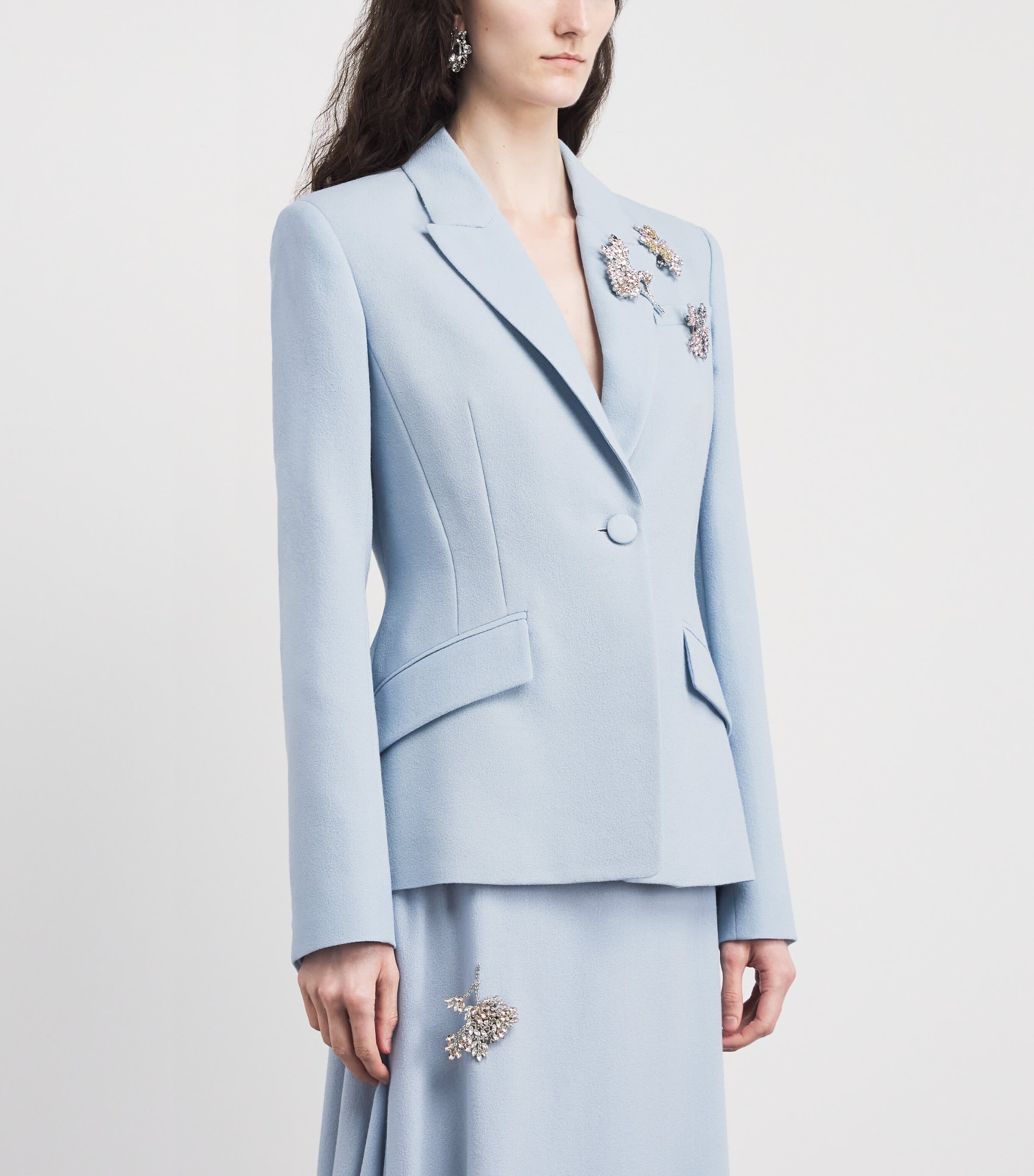 Erdem Womens Wool Crepe Crystal-Embellished Blazer Porcelain Blue Image 4