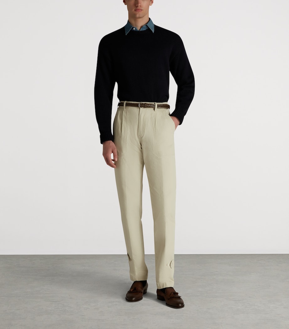 Cotton Micro-Herringbone Single-Pleat Tapered Chinos 270STONE Image 2