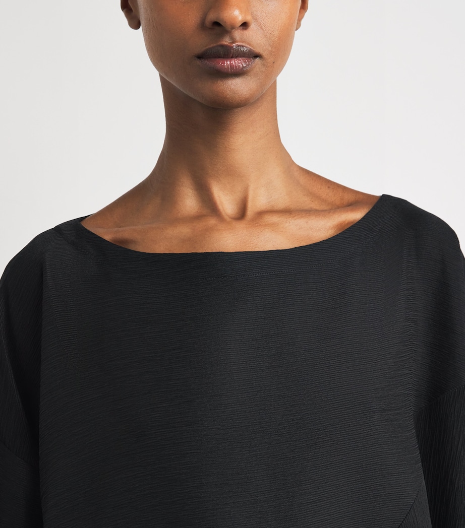 Silk Plissé Scoop-Neck Top BLACK Image 6