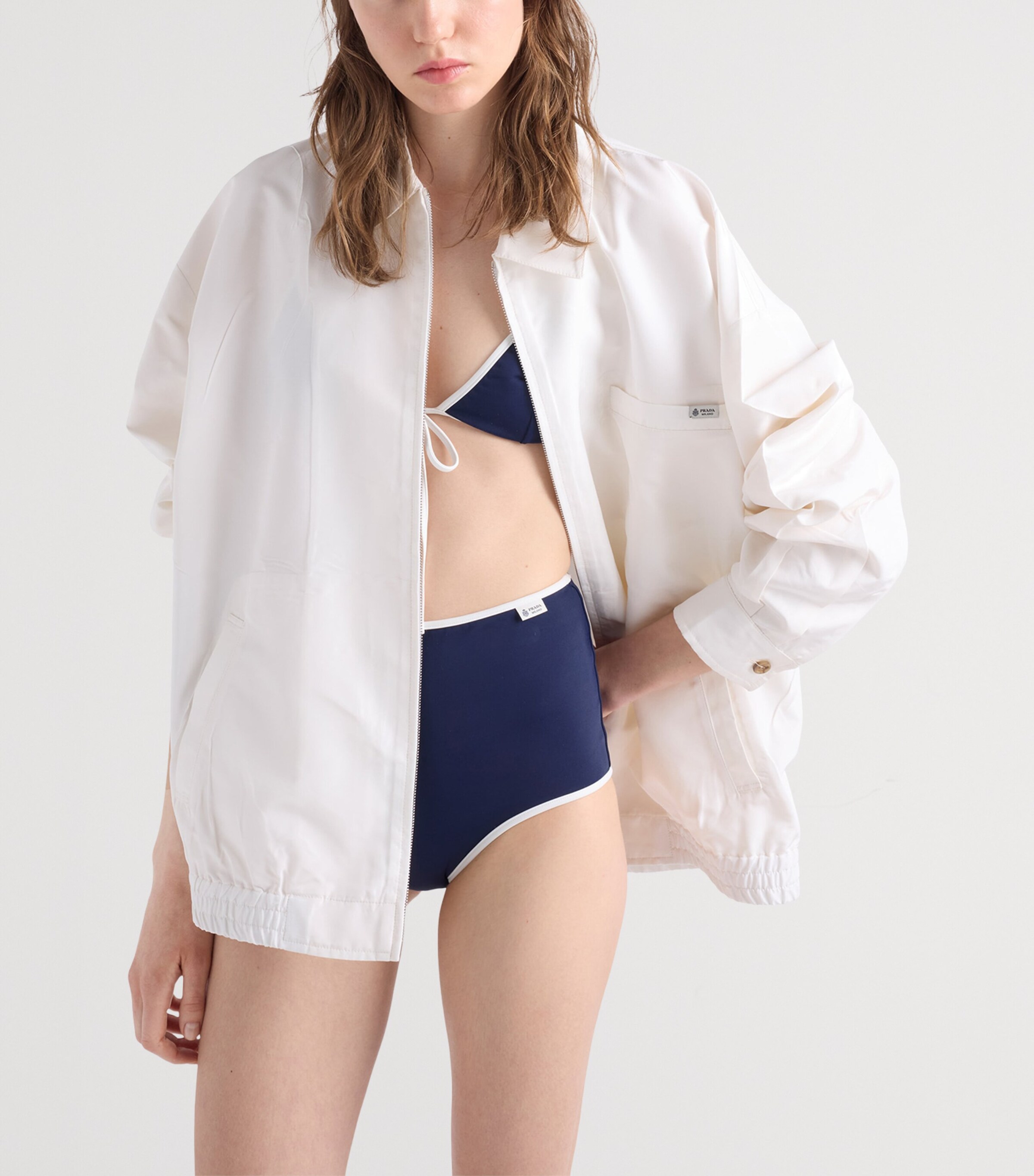 Prada Womens High-Rise Bikini Bottoms Blue Image 2