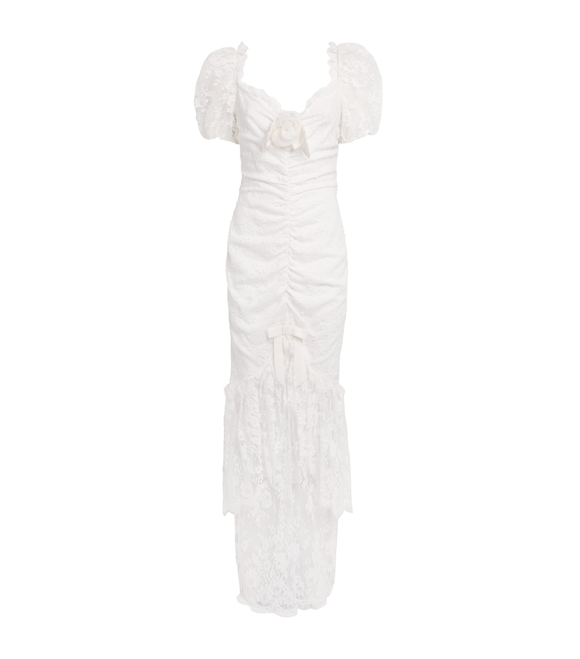Alessandra Rich Bow-detail Ruched Lace Gown In White