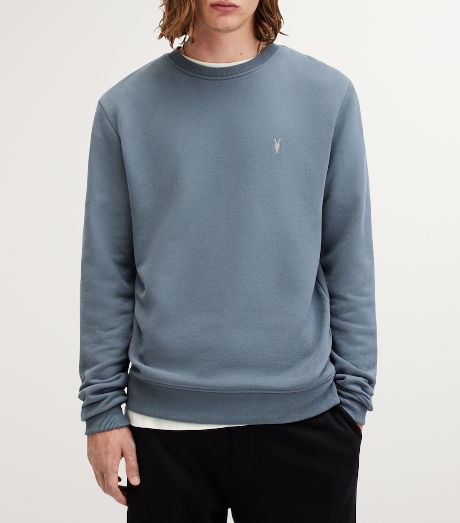 AllSaints Mens Cotton Raven Crew-Neck Sweatshirt Ashy Blue Image 3