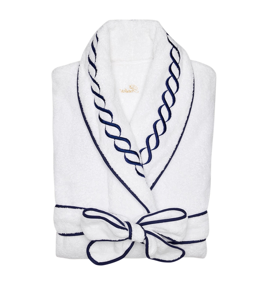 Cotton Treccia Bathrobe (Medium) WHITE/NAVY Image 2