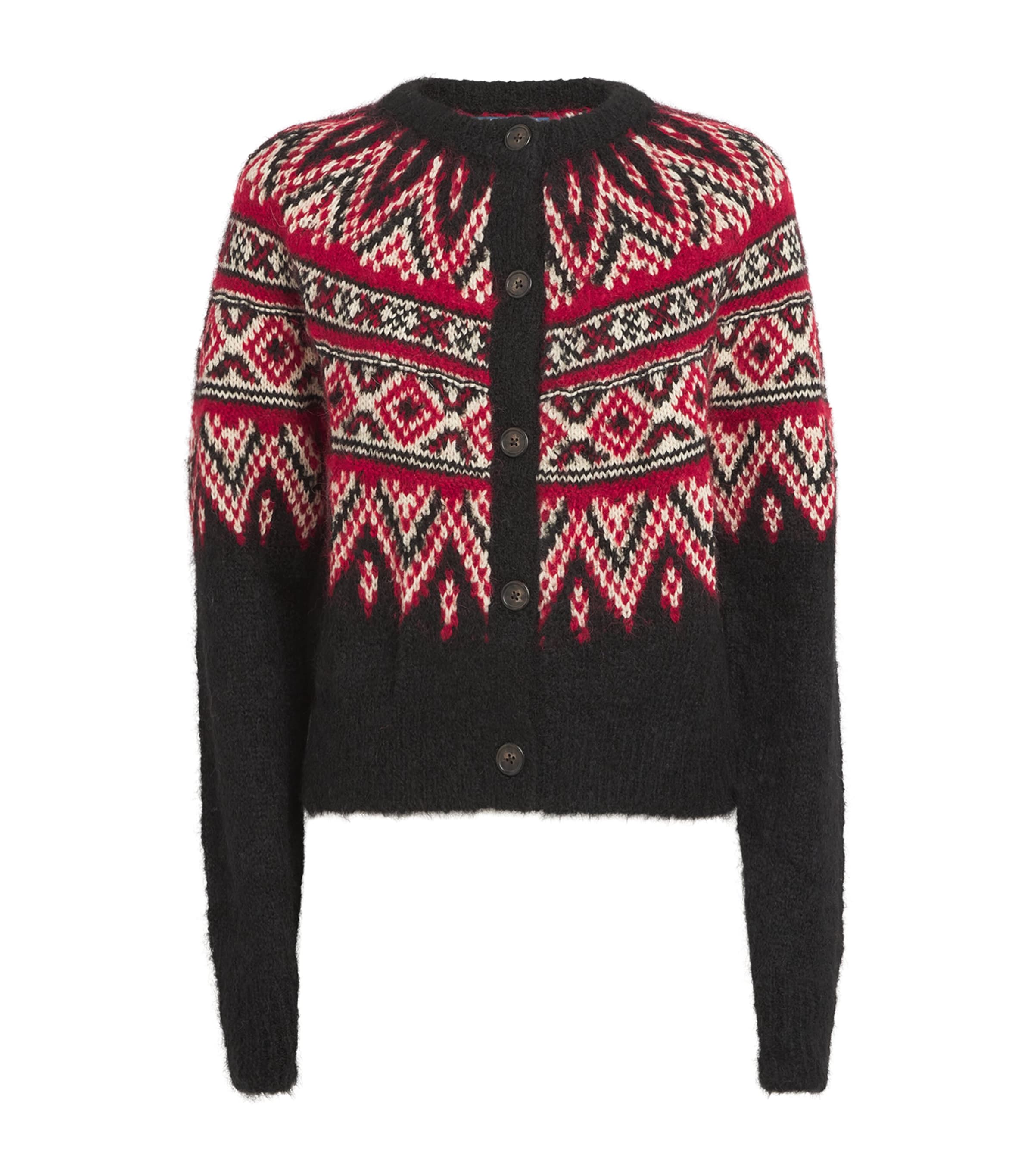Polo Ralph Lauren Womens Black Multi Fantasy Fair Isle Alpaca-blend Knit Cardigan In Black