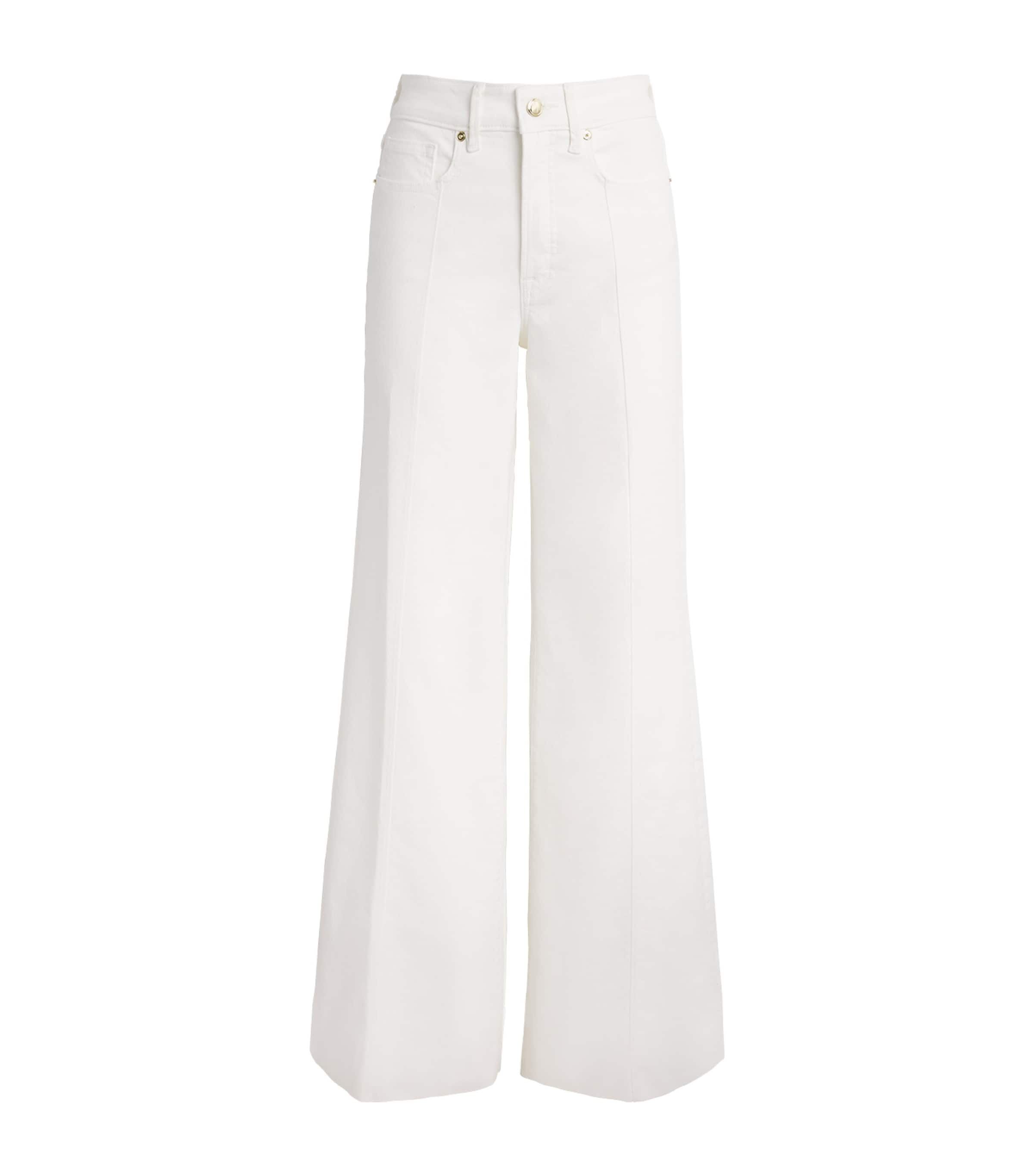 Good American Womens Good Waist Palazzo Jeans Cotton White Image 1