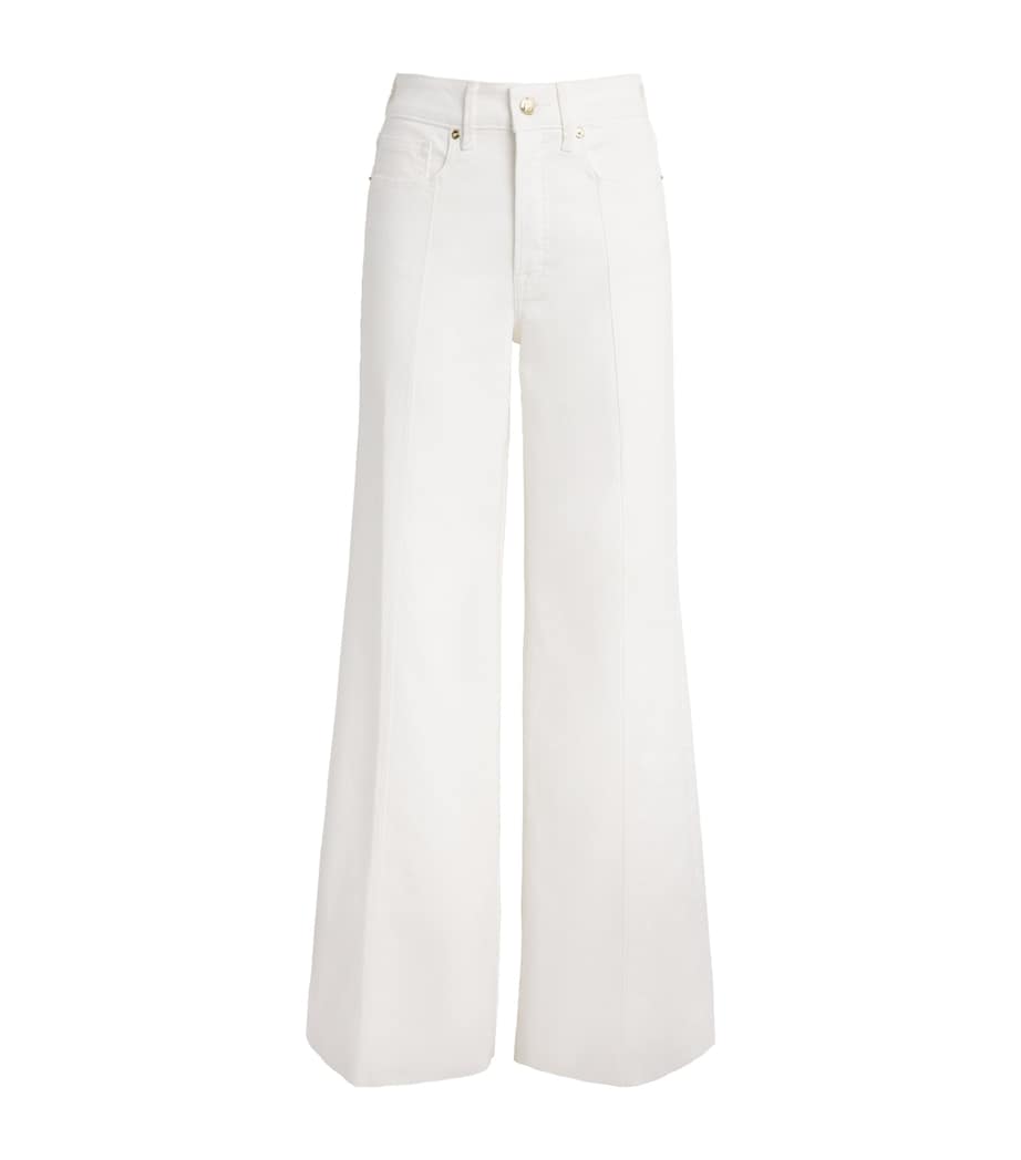 Good American Womens Good Waist Palazzo Jeans Cotton White Image 1