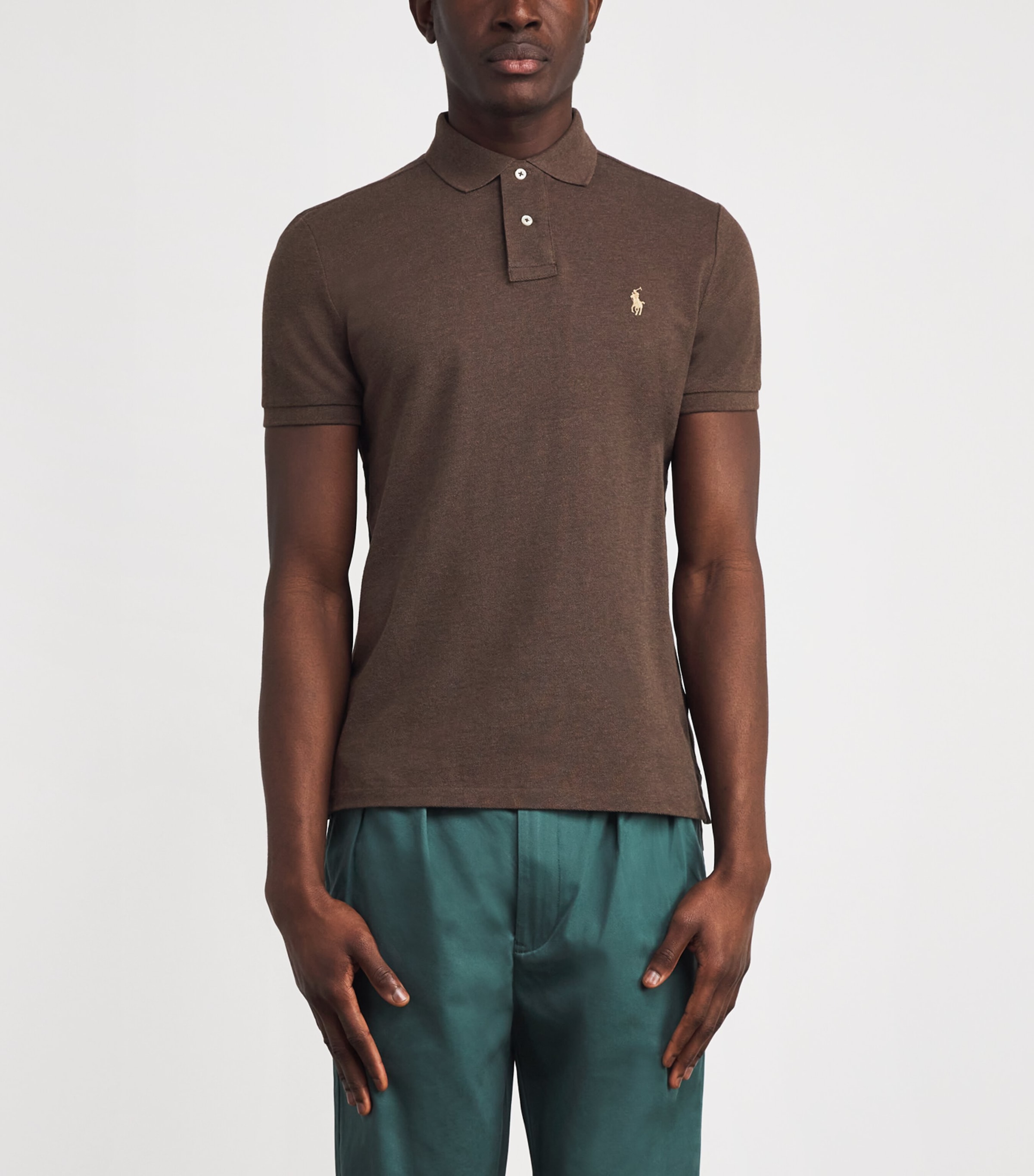 Cotton Mesh Custom-Fit Polo Shirt NUTMEG BROWN HEATHER Image 3