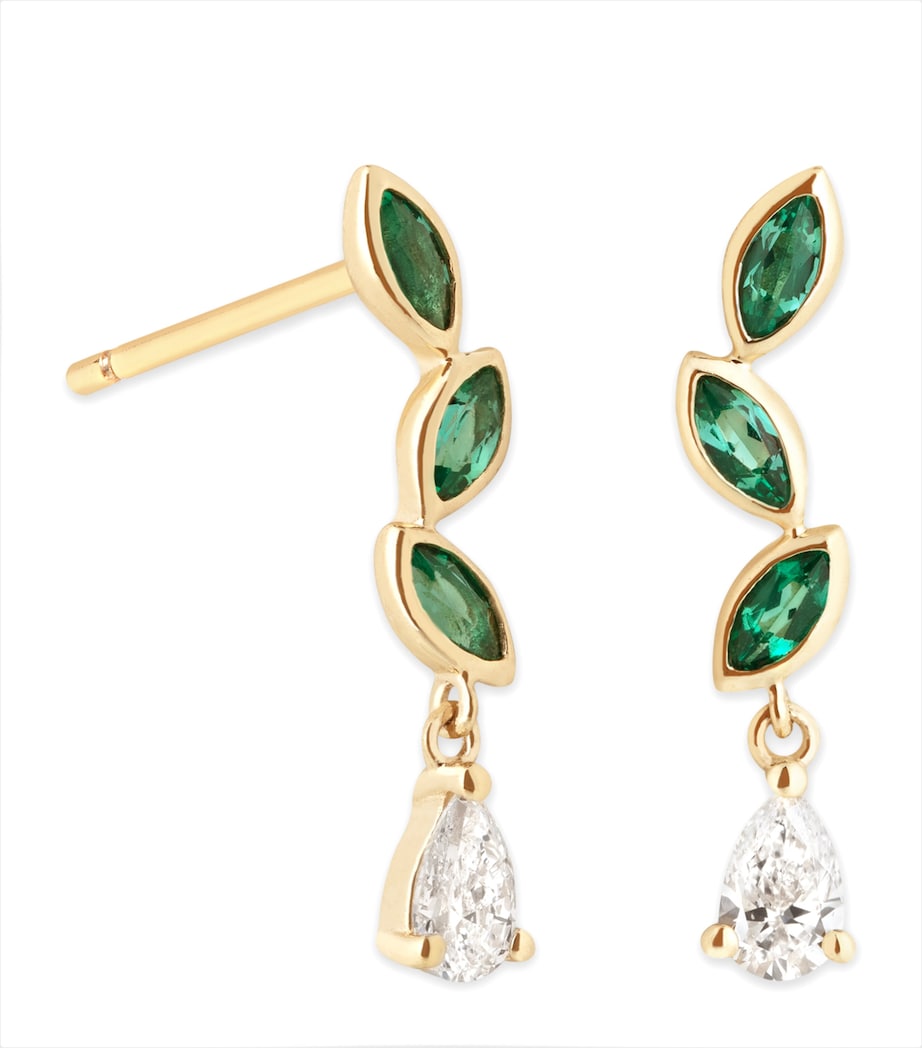 Yellow Gold, Diamond and Emerald Marquise Earrings GOLD Image 1