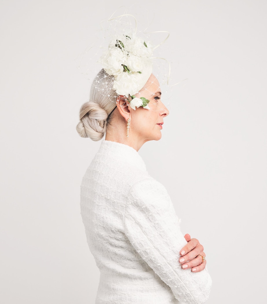 Ivory Rose Flower Fascinator IVRY GREEN LVS QUILL Image 3