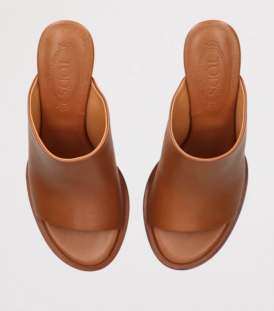 Tod's Leather Cuoio Heeled Mules 75 Tan Image 4