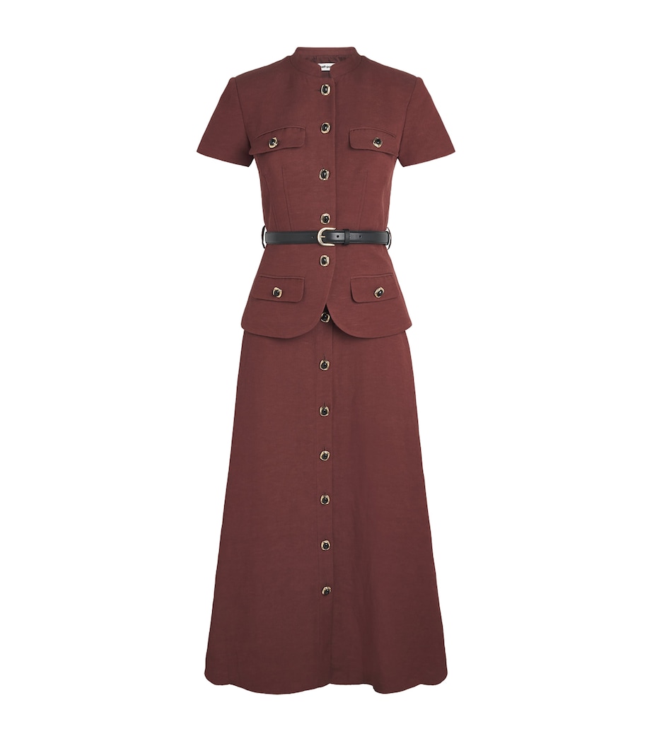 Self-Portrait Womens Peplum-Waist Midi Shirt Dress Brown Image 1