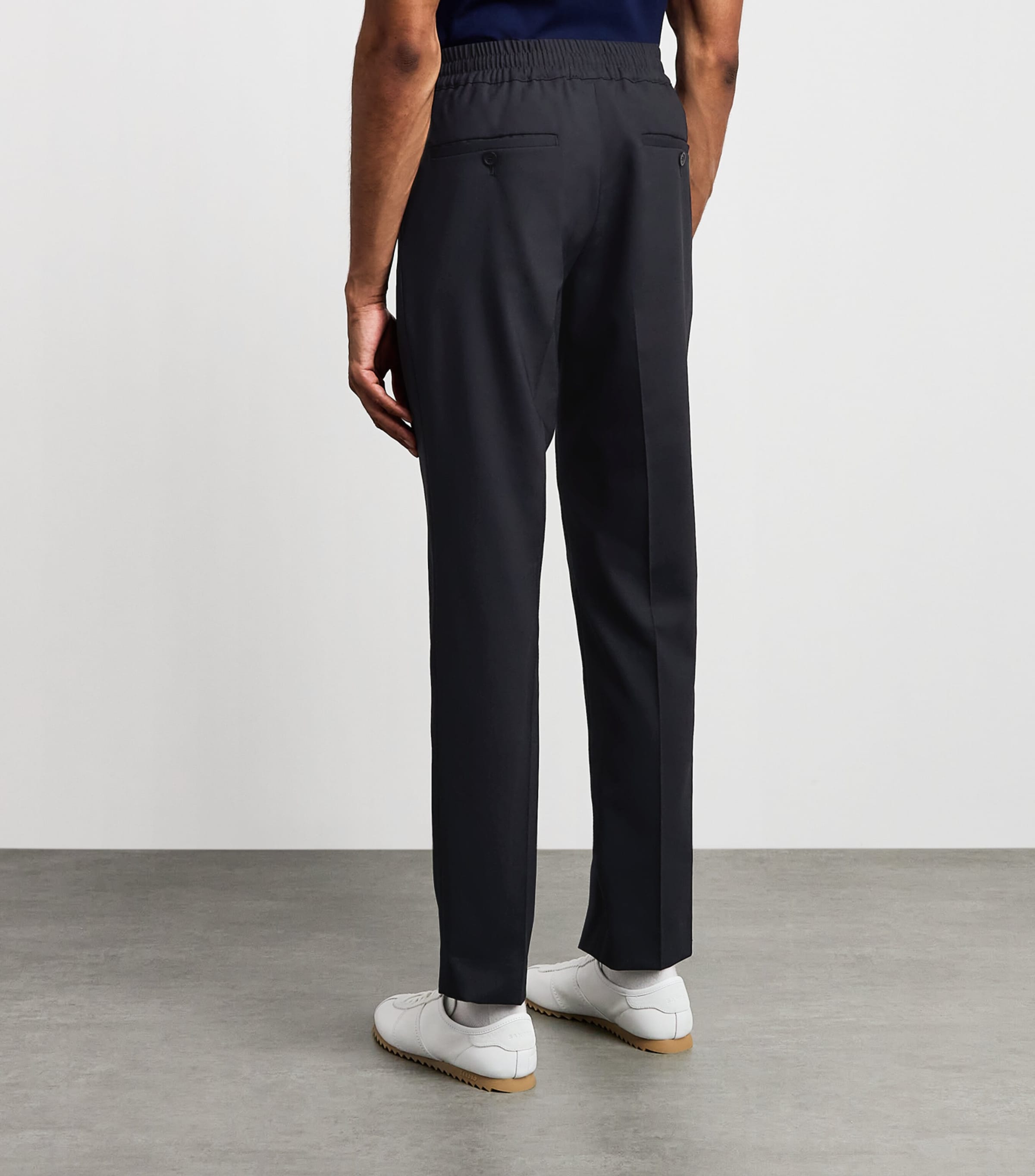Sandro Paris Mens Wool-Blend Drawstring Trousers Navy Blue Image 5