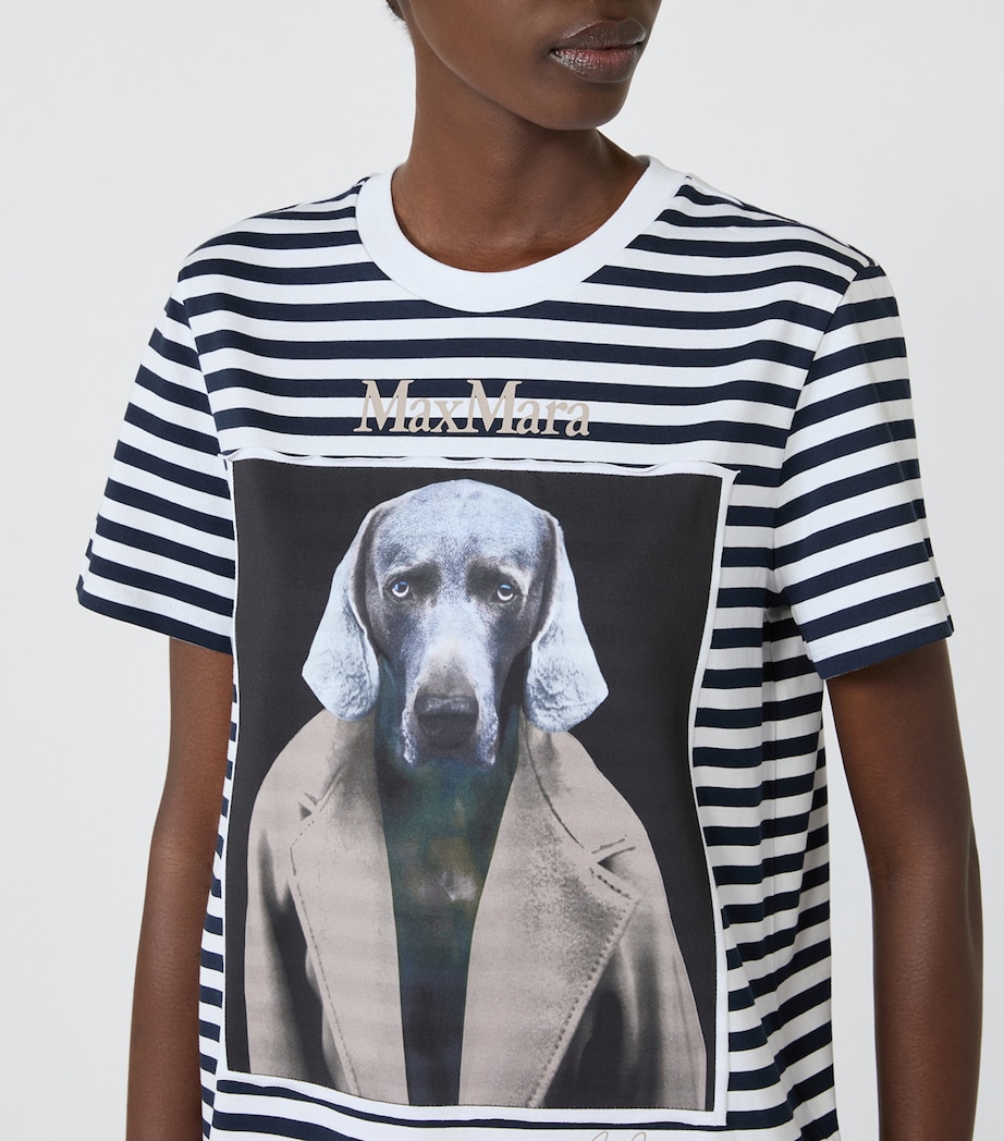 Max Mara Womens Stripe Dog Print T-Shirt White Blue Image 5