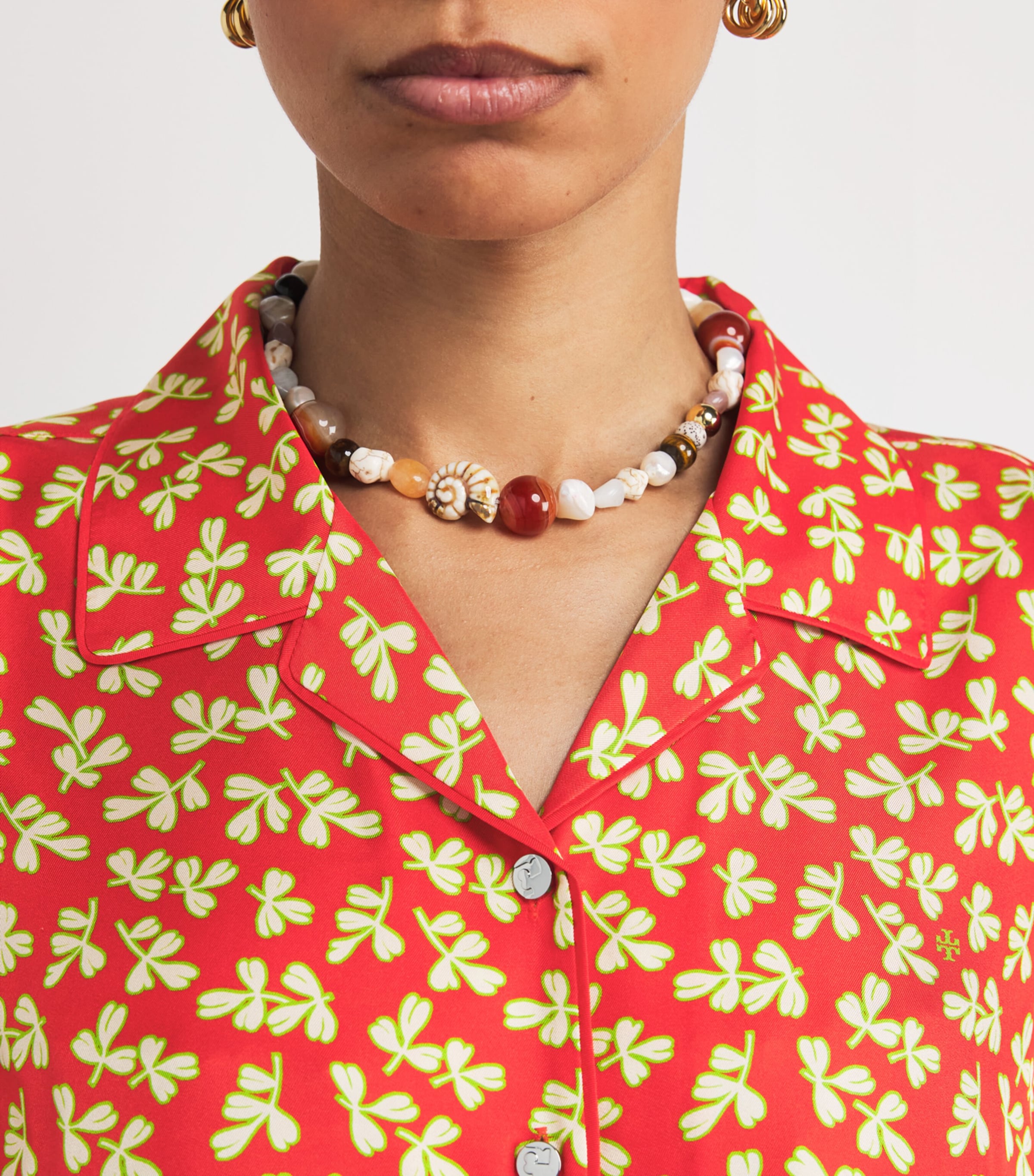 Silk Leaf Print Short-Sleeve Shirt RED LITTLE LEAVES Image 6