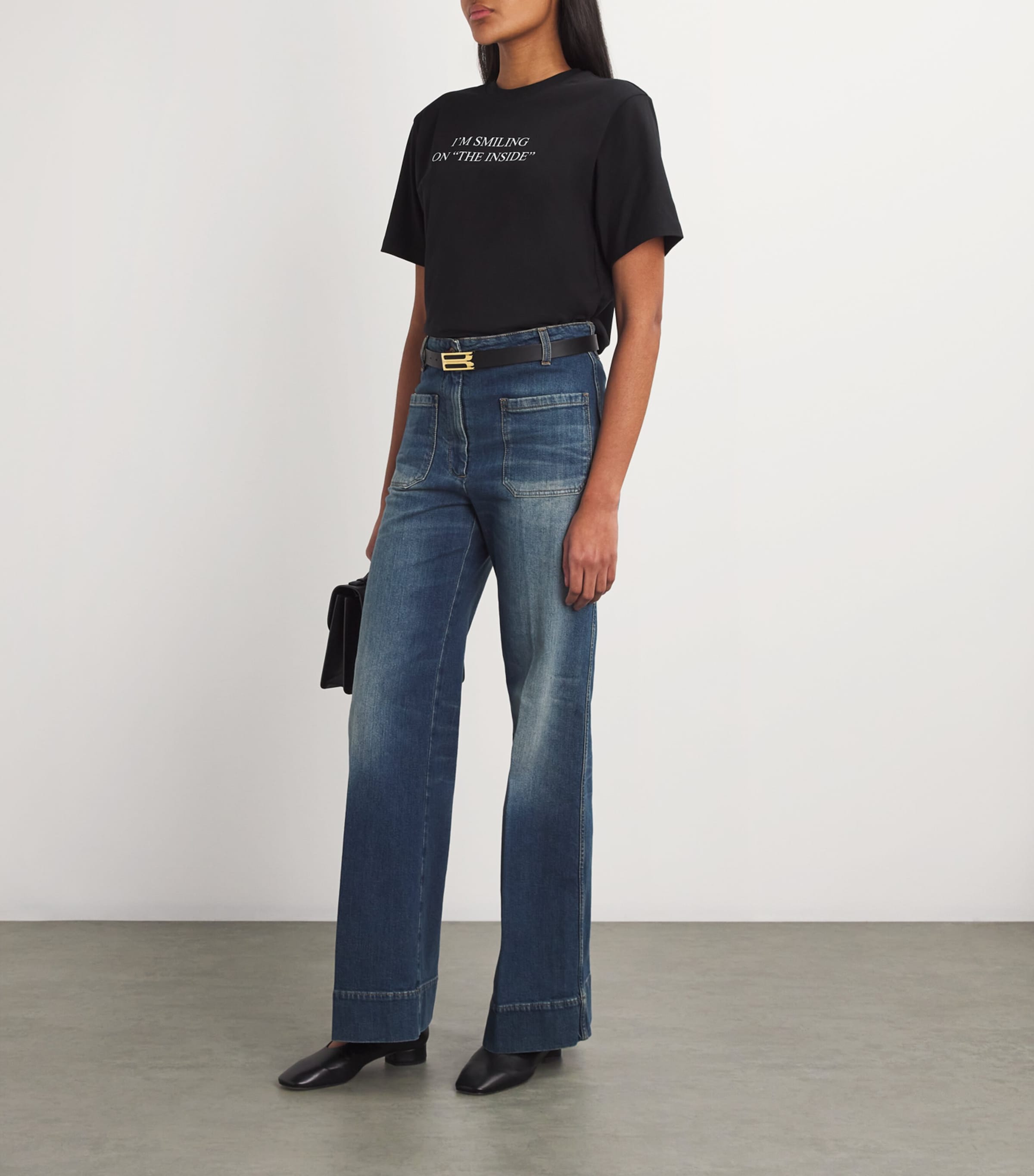 Leather B-Buckle Belt BLACK Image 5