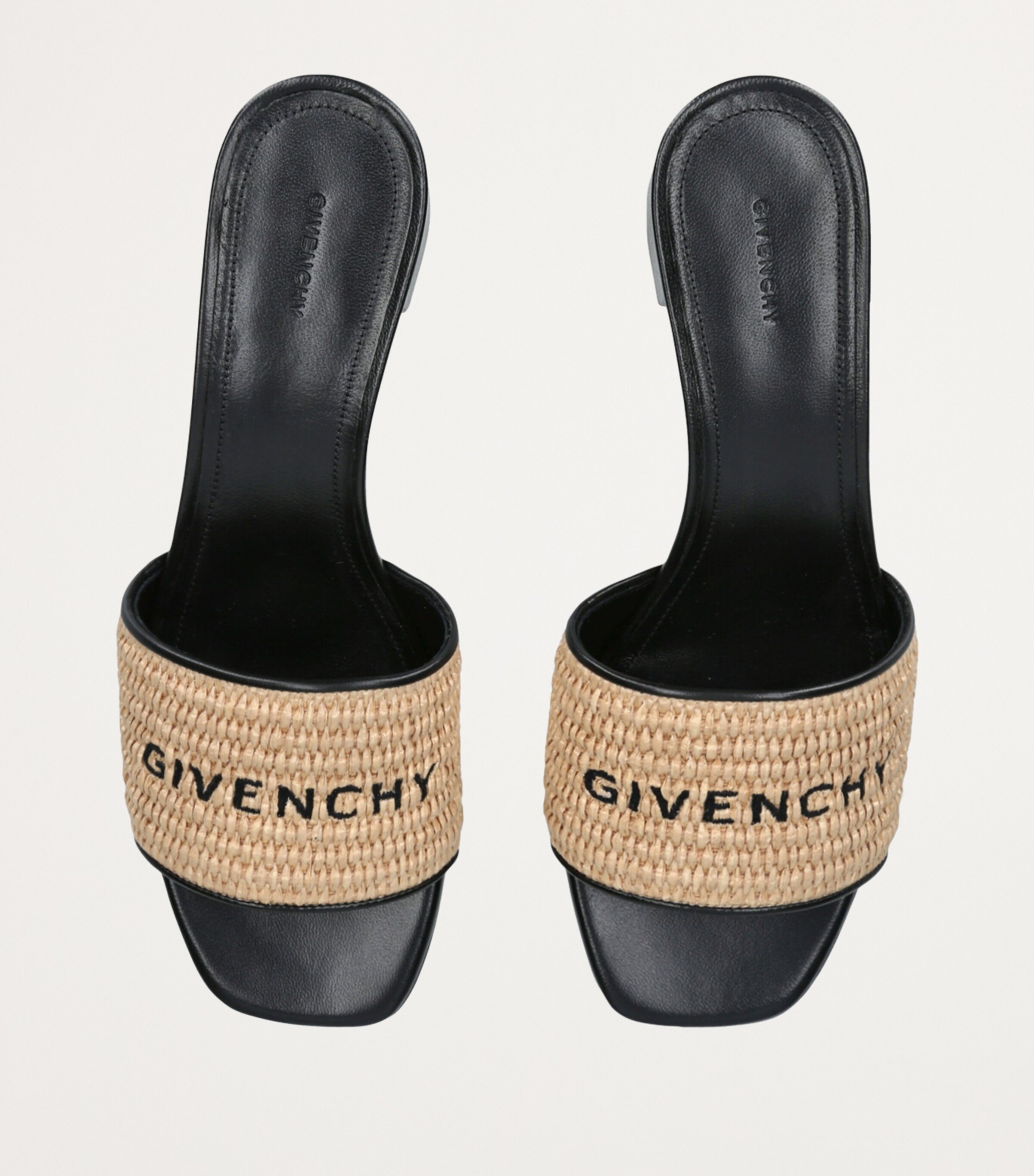 Raffia-Leather Monogram Mules BLK/BEIGE Image 4