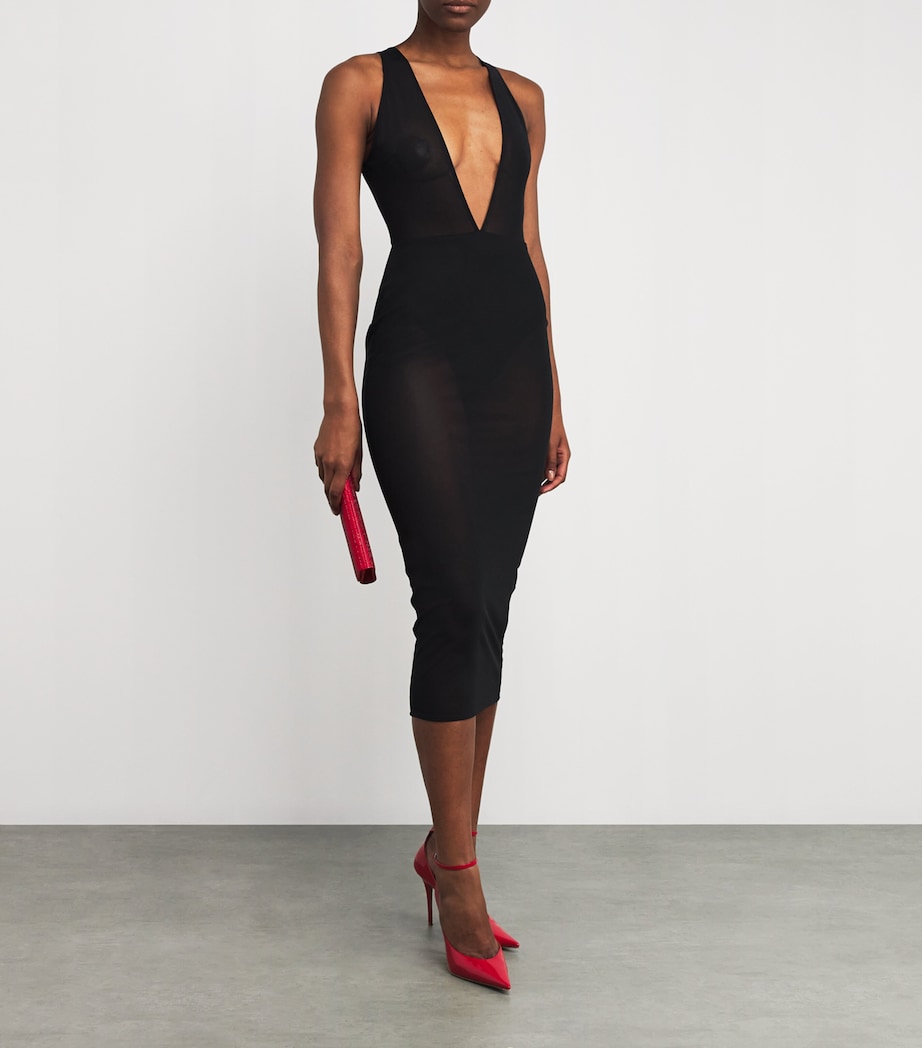 Stretch-Mesh Midi Dress BLACK Image 2