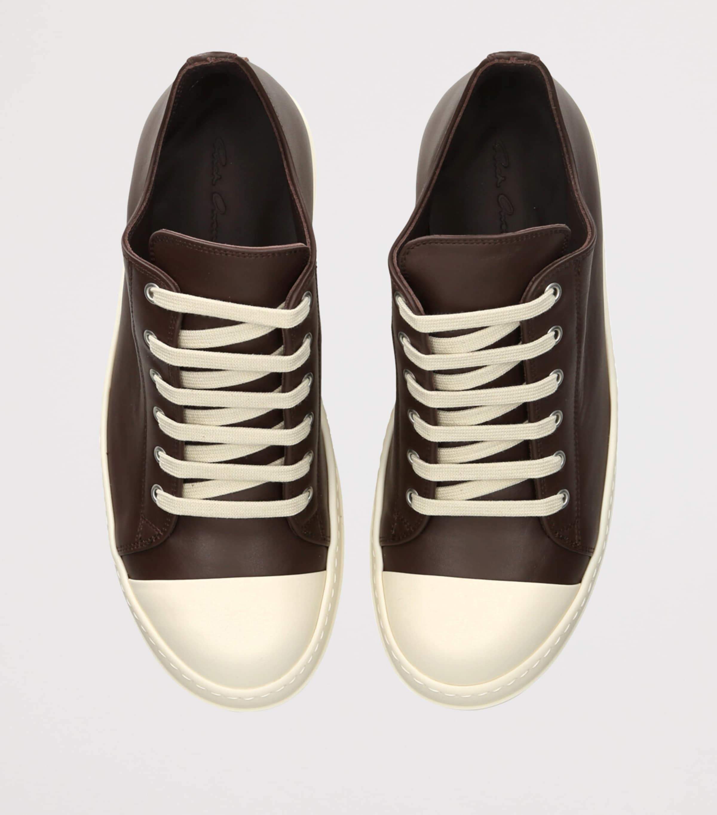 Rick Owens Leather Classic Low-Top Sneakers Dark Brown Image 4