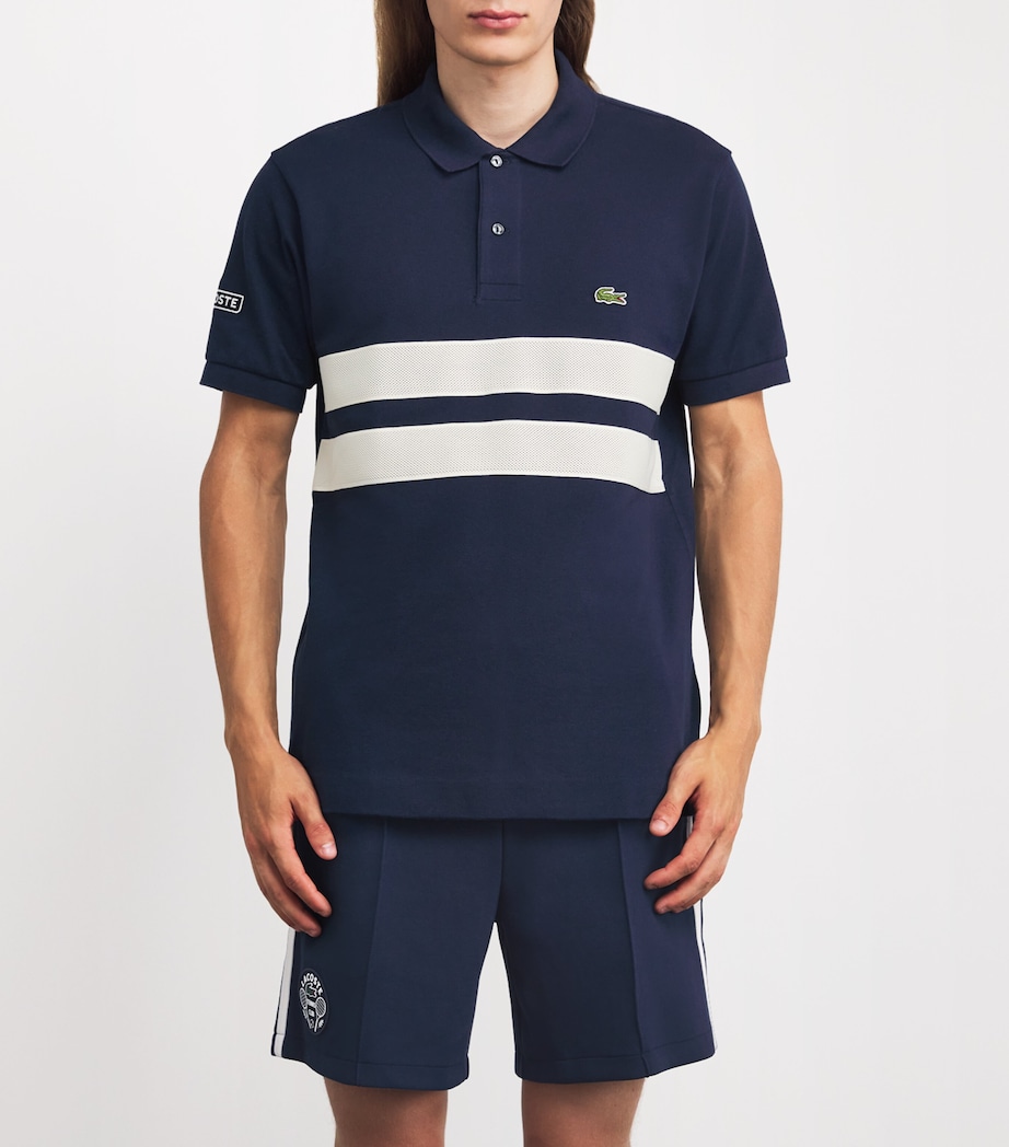 Cotton Mesh-Insert Polo Shirt NAVY BLUE Image 3