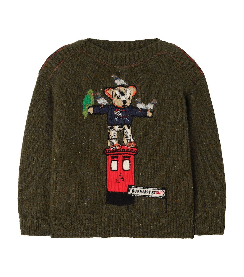 Burberry Kids Wool-Cashmere Blend Thomas Bear Sweater (4-12 Years) Loden Green Image 1