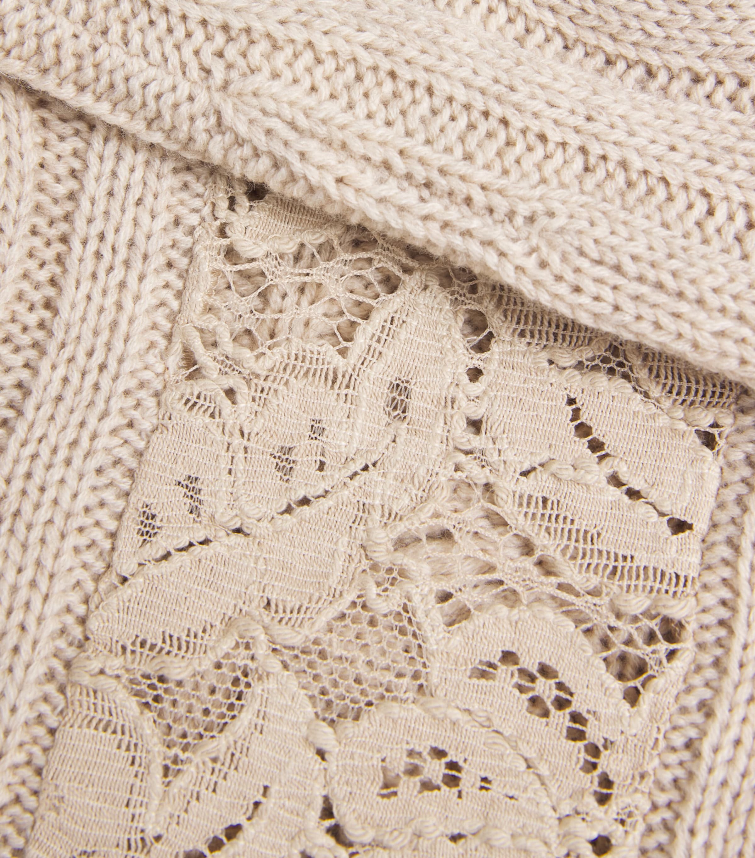 Wool-Cashmere Cable-Knit Lace Sweater SAND Image 5