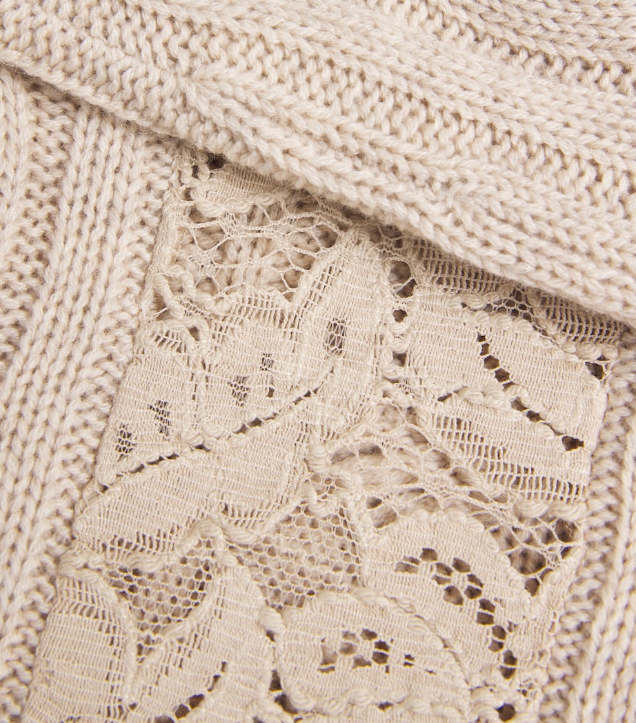 Wool-Cashmere Cable-Knit Lace Sweater SAND Image 5