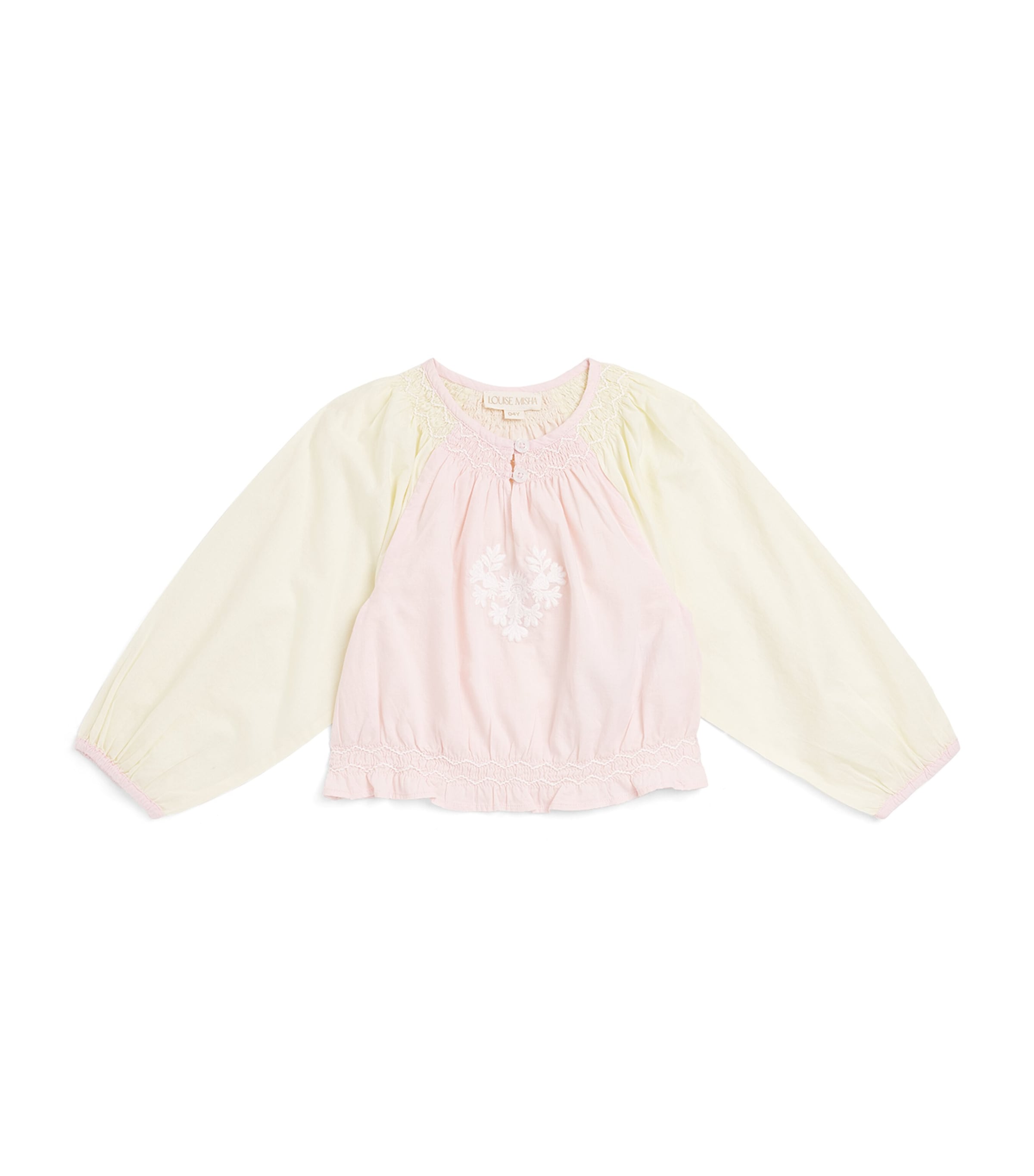 Louise Misha Cotton Embroidered Elanor Blouse (4-12 Years) Pink & Yellow Image 1