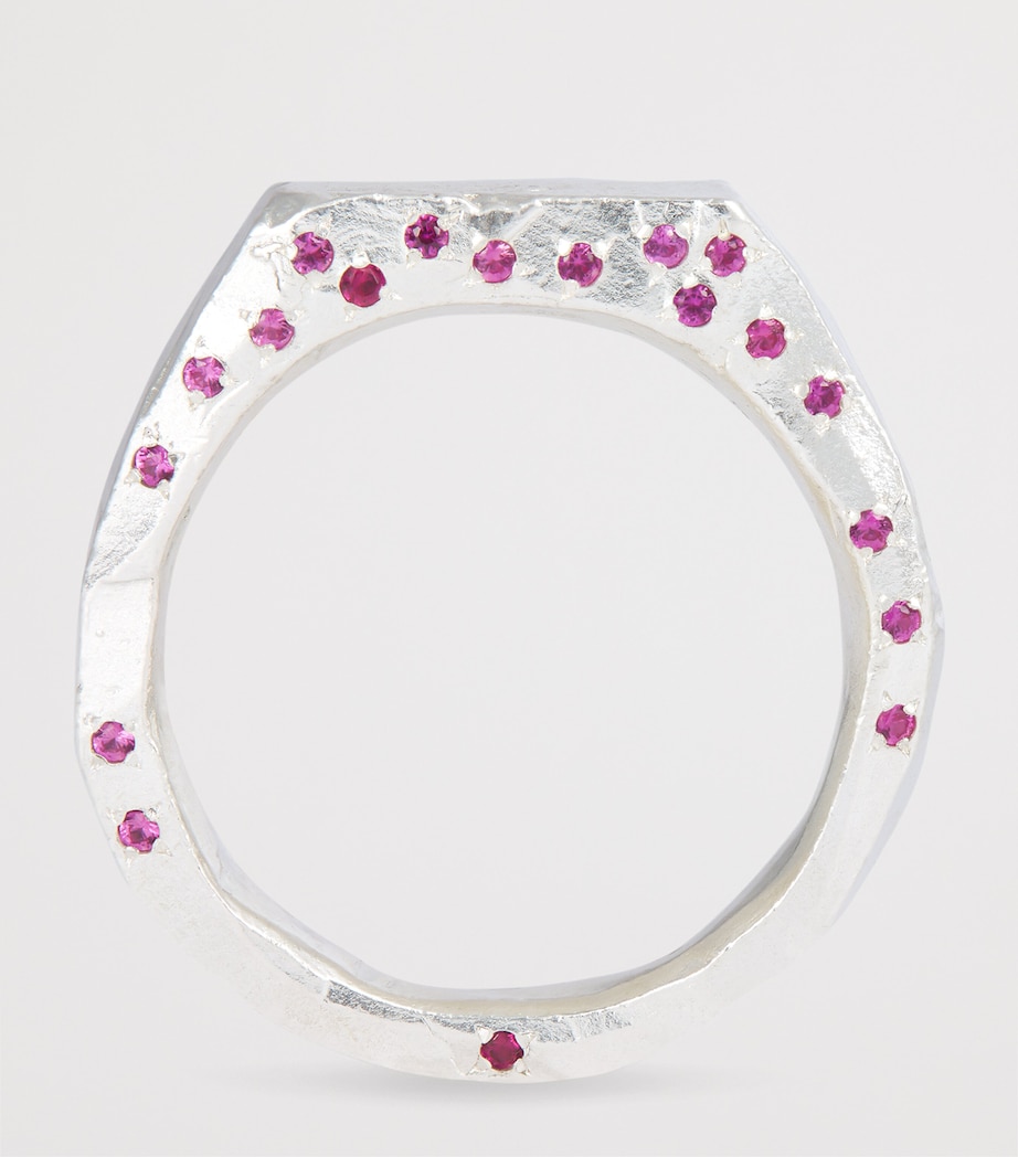 Sterling Silver and Ruby Square Signet Ring RED Image 3