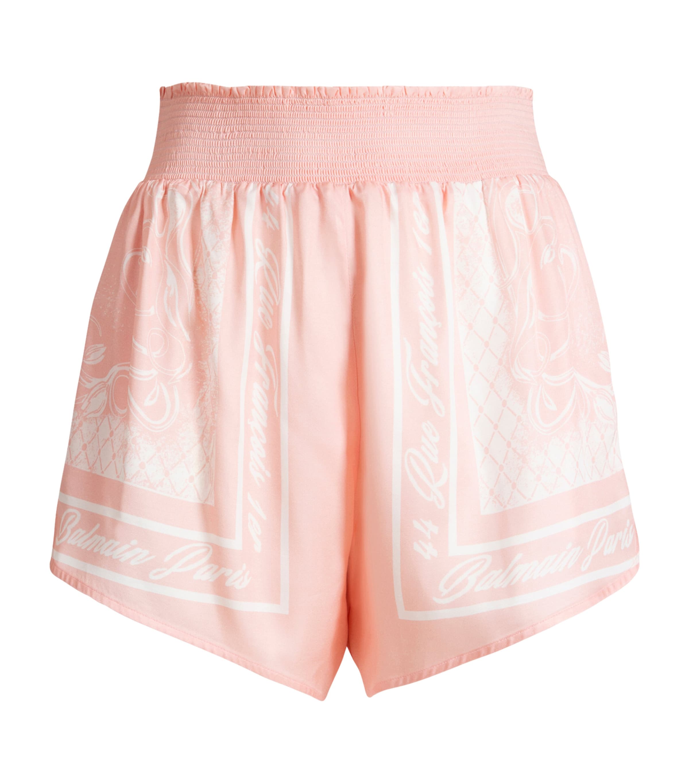 Balmain Womens Satin Foulard Shorts Ojd Rose/blanc Image 1