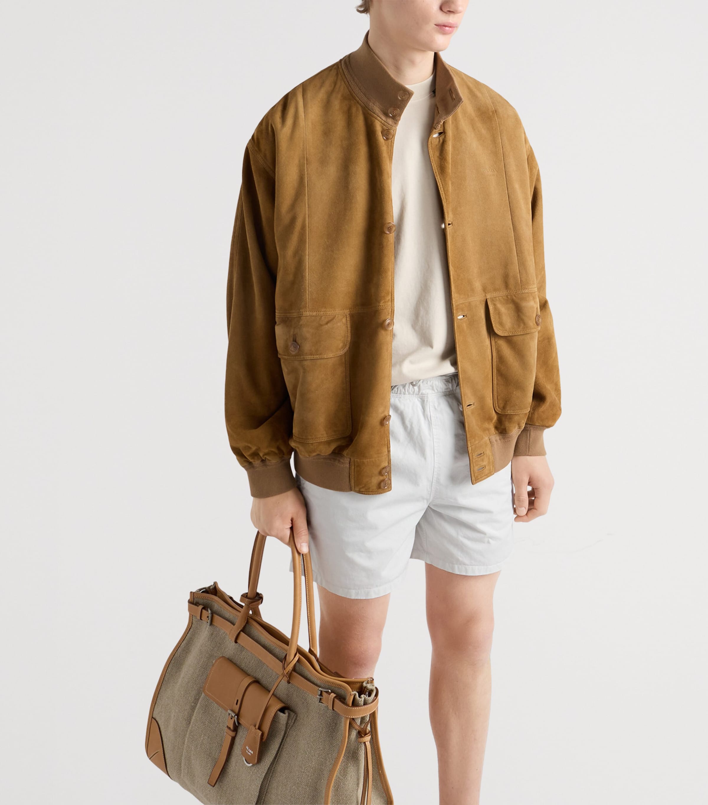 Prada Mens Cotton Twill Swim Shorts Neutral Image 3
