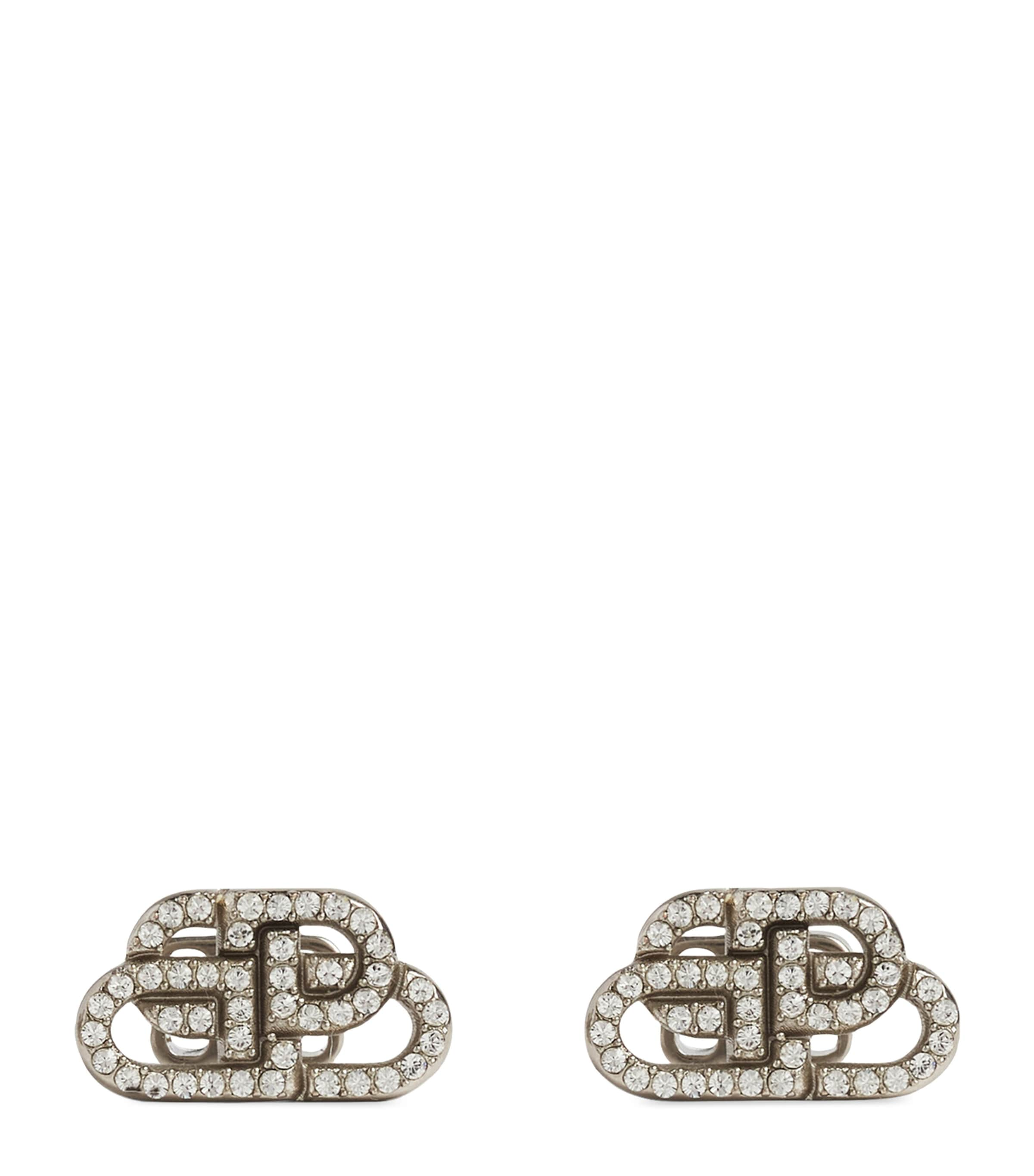 Balenciaga Bb Xs Mini Logo Stud Crystal Earrings In Silver,cry