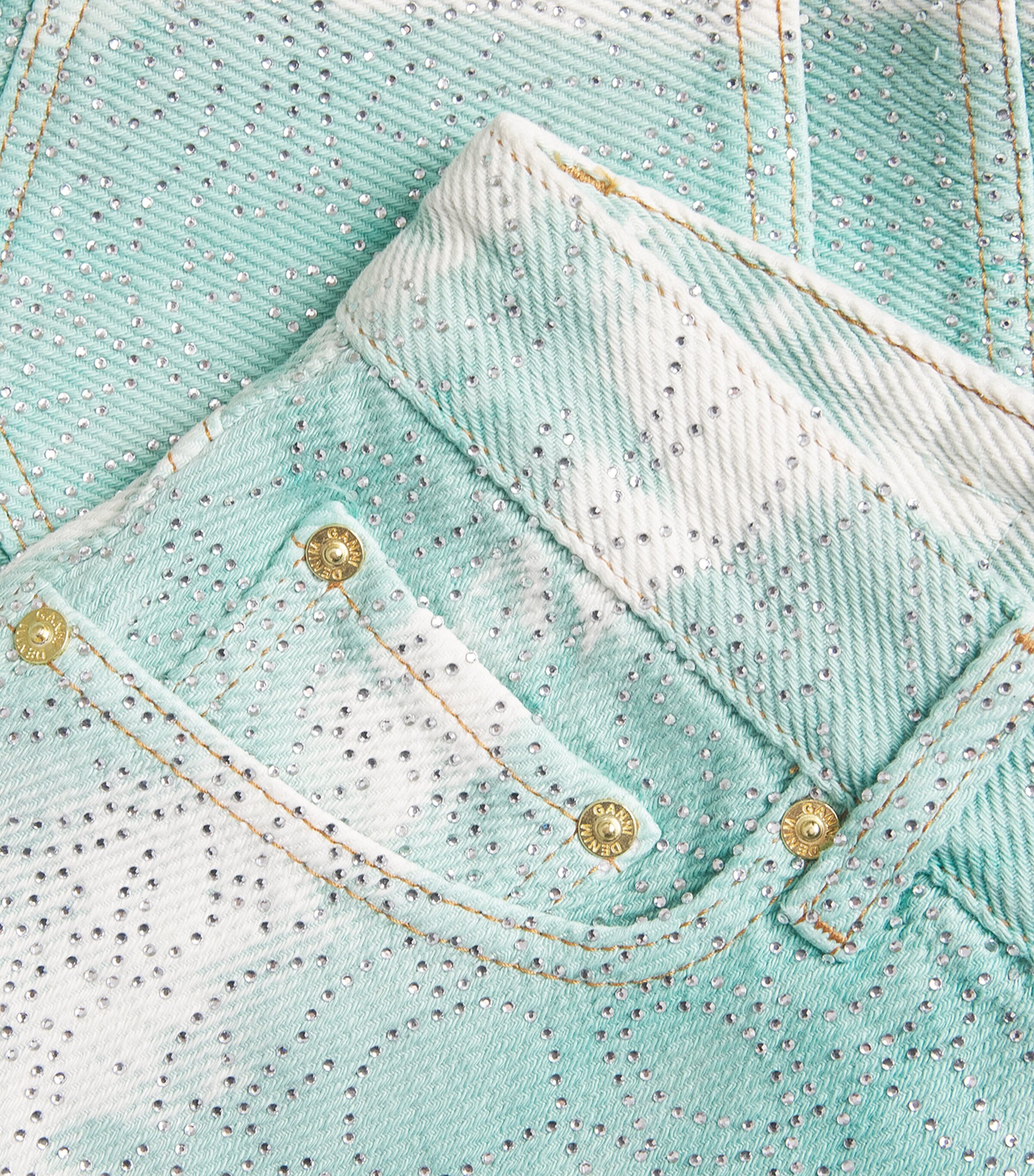 GANNI Womens Embellished Washed Denim Shorts Brook Green Image 5