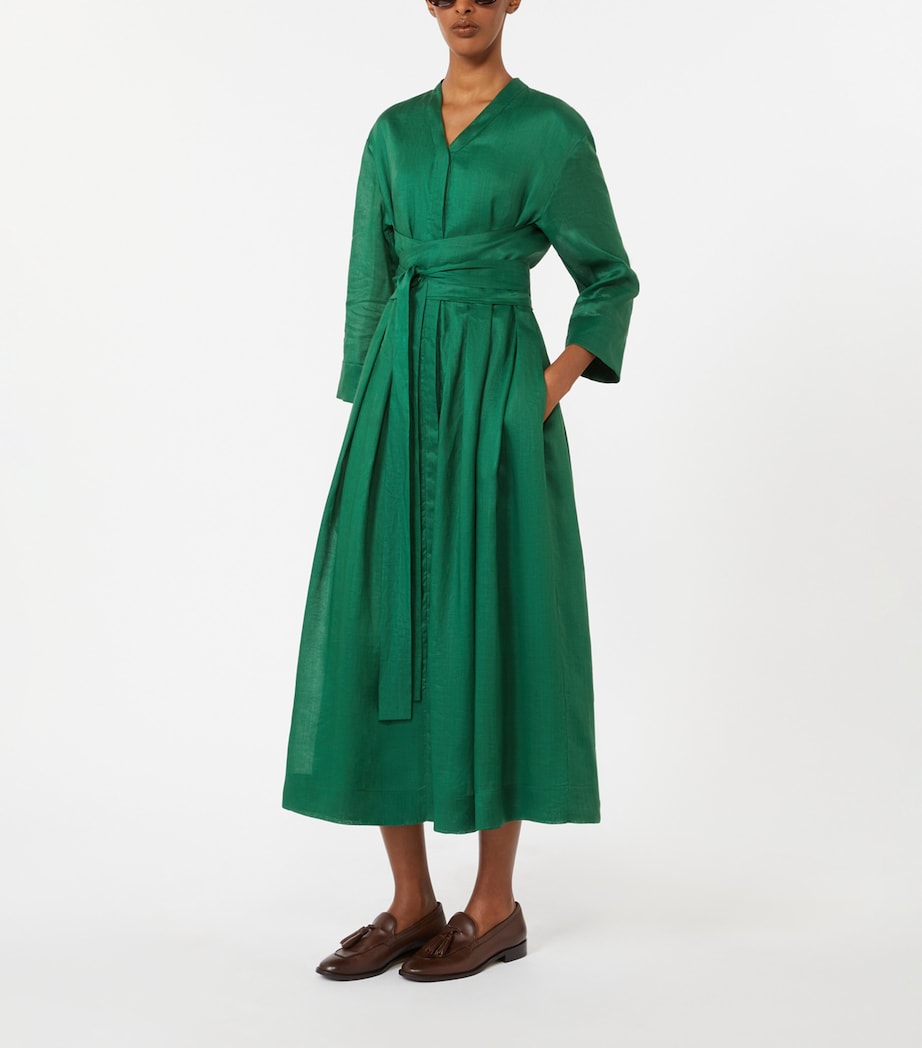 Max Mara Womens Ramie Midi Shirt Dress Green Image 4