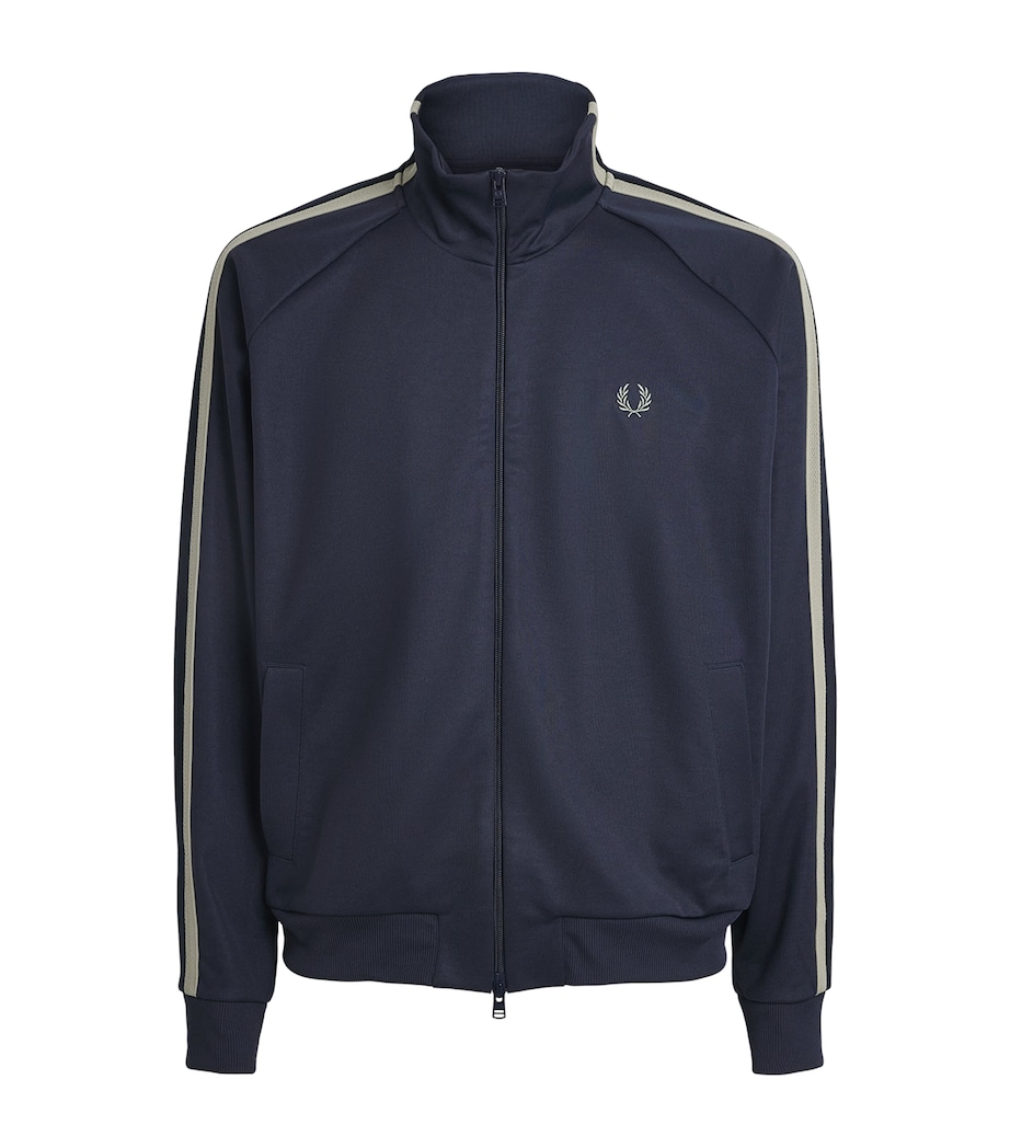 Fred Perry Mens Embroidered Taped Track Jacket Dark Airforce Image 1