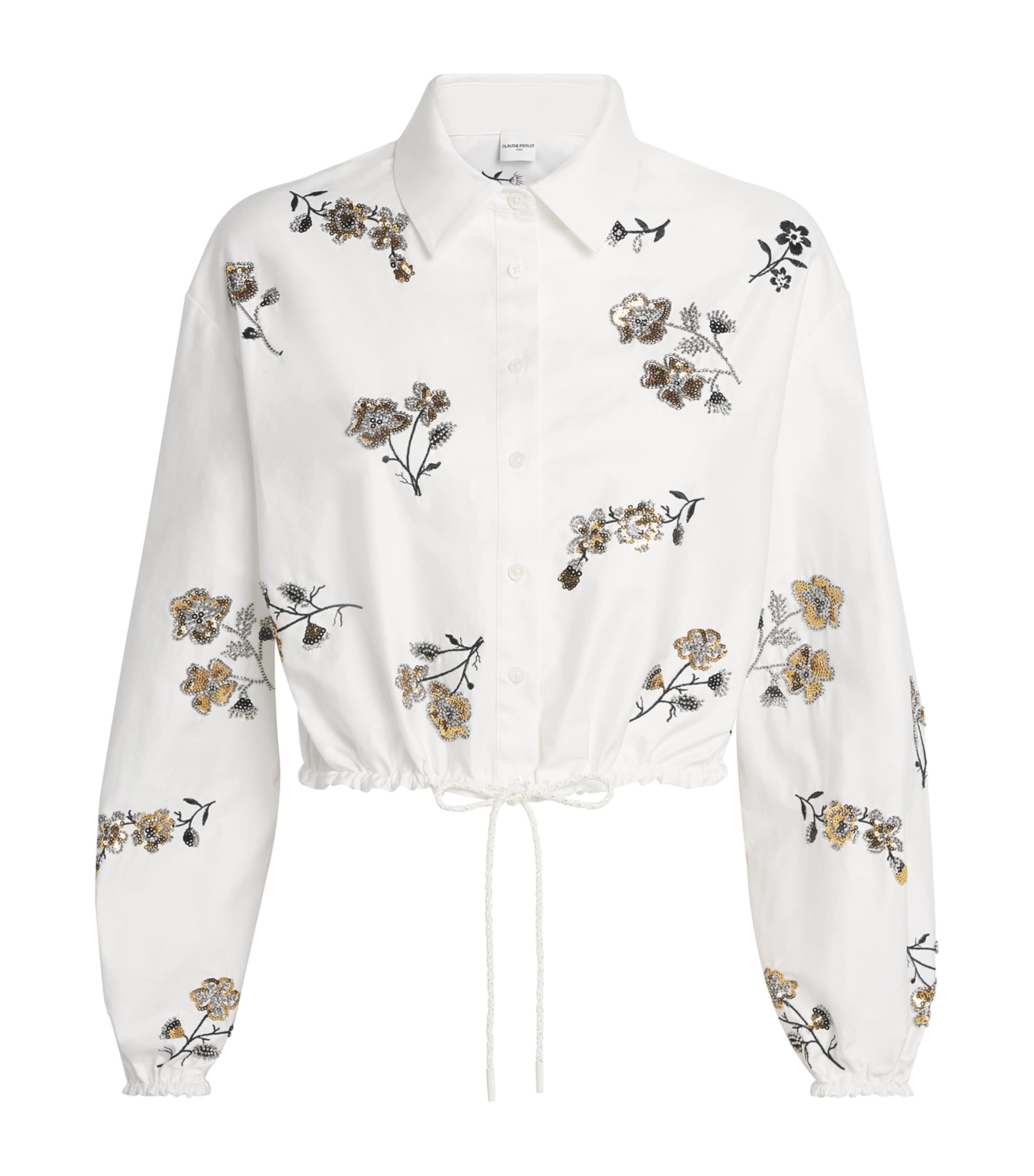 Claudie Pierlot Womens Floral Embellished Shirt Ecru Image 1