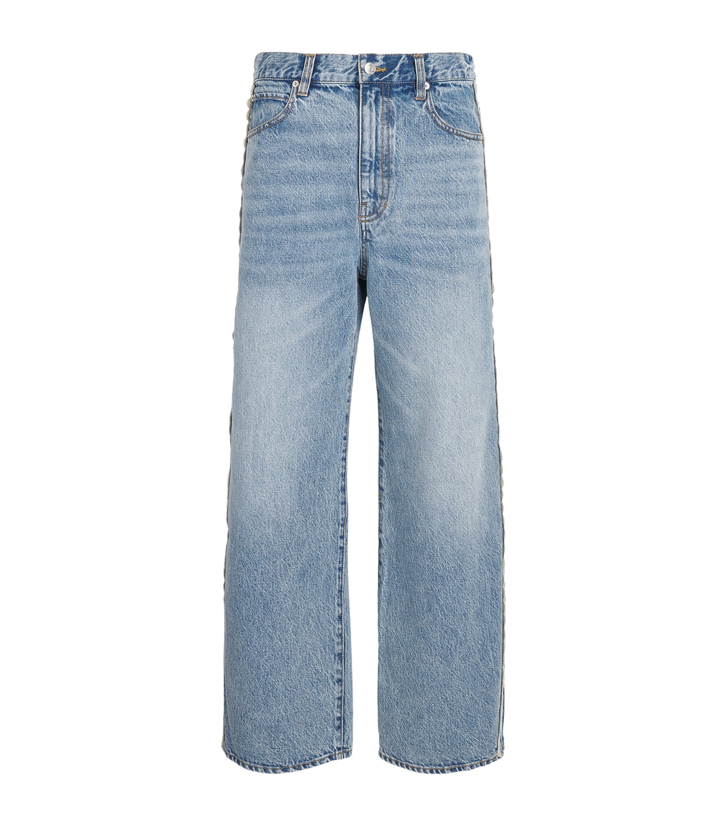 FRAME Womens Crochet Bow Crop Wide-Leg Jeans Aura Image 1