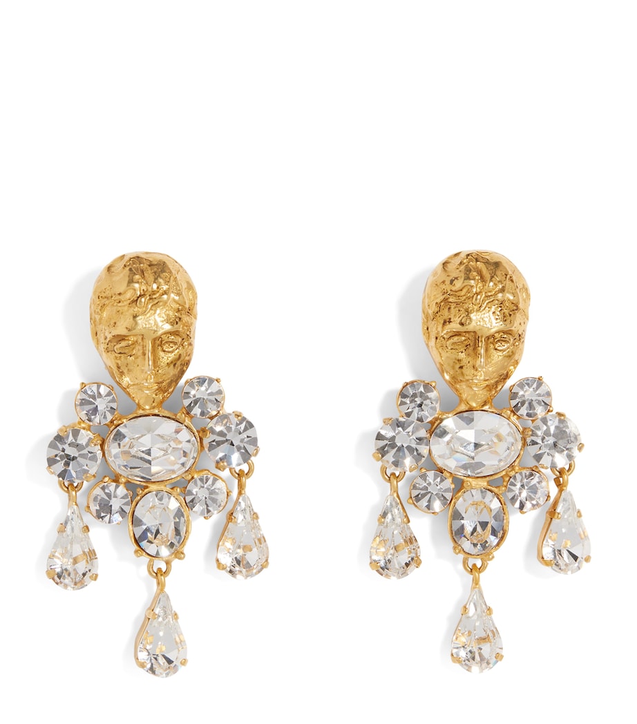 Schiaparelli Rhinestone Face Drop Earrings Opaque Gold Image 1