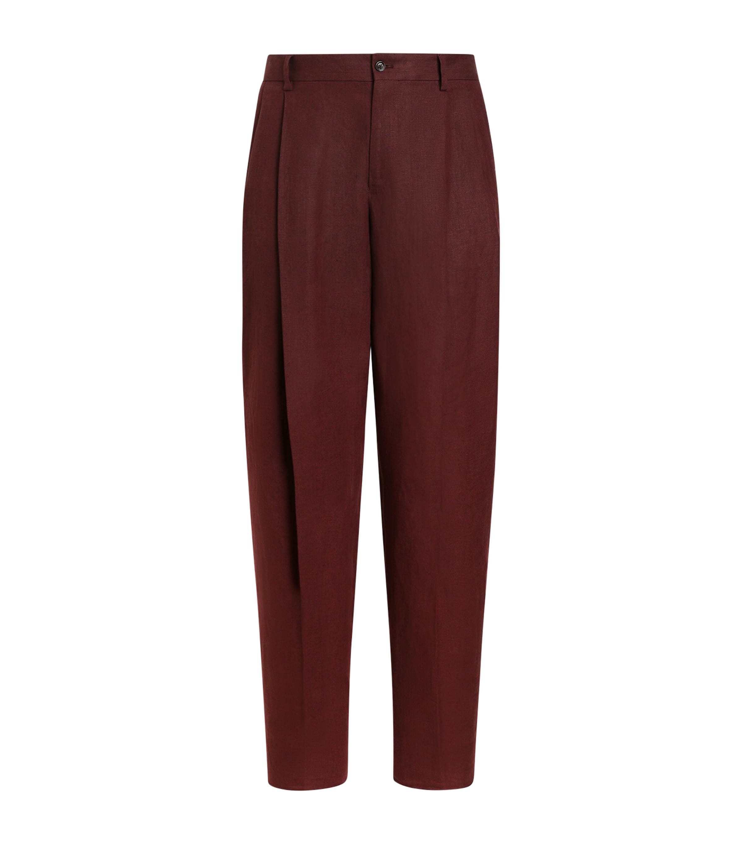 Dolce&Gabbana Mens Linen Pleated Trousers Brown Dark Vio Image 1