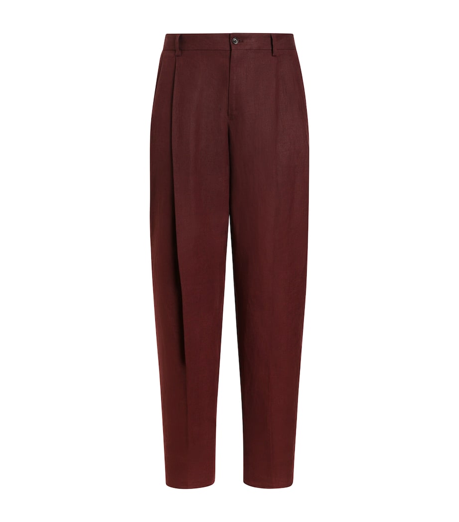 Dolce&Gabbana Mens Linen Pleated Trousers Brown Dark Vio Image 1