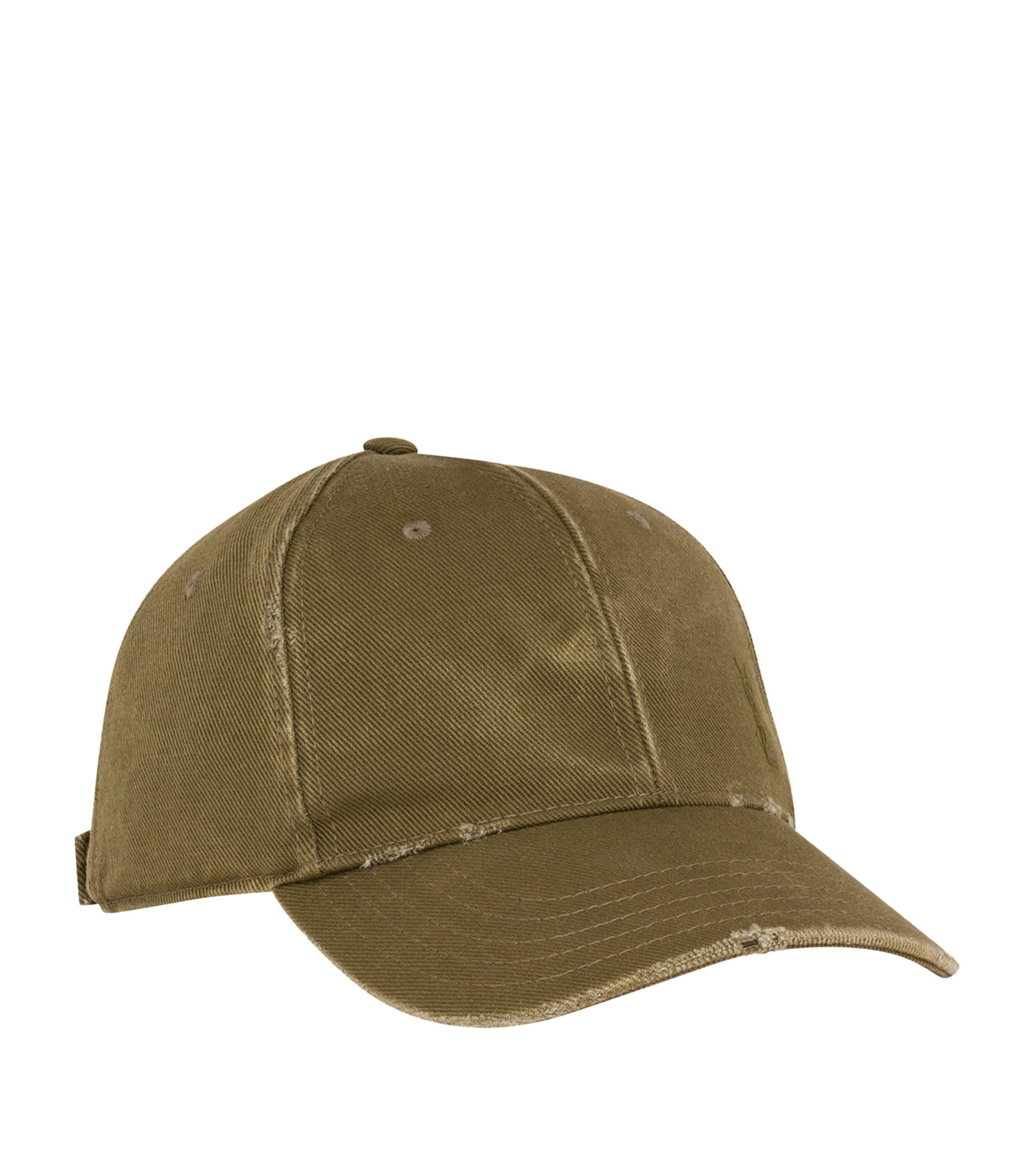 Saint Laurent Ysl Washed Denim Baseball Hat In Beige