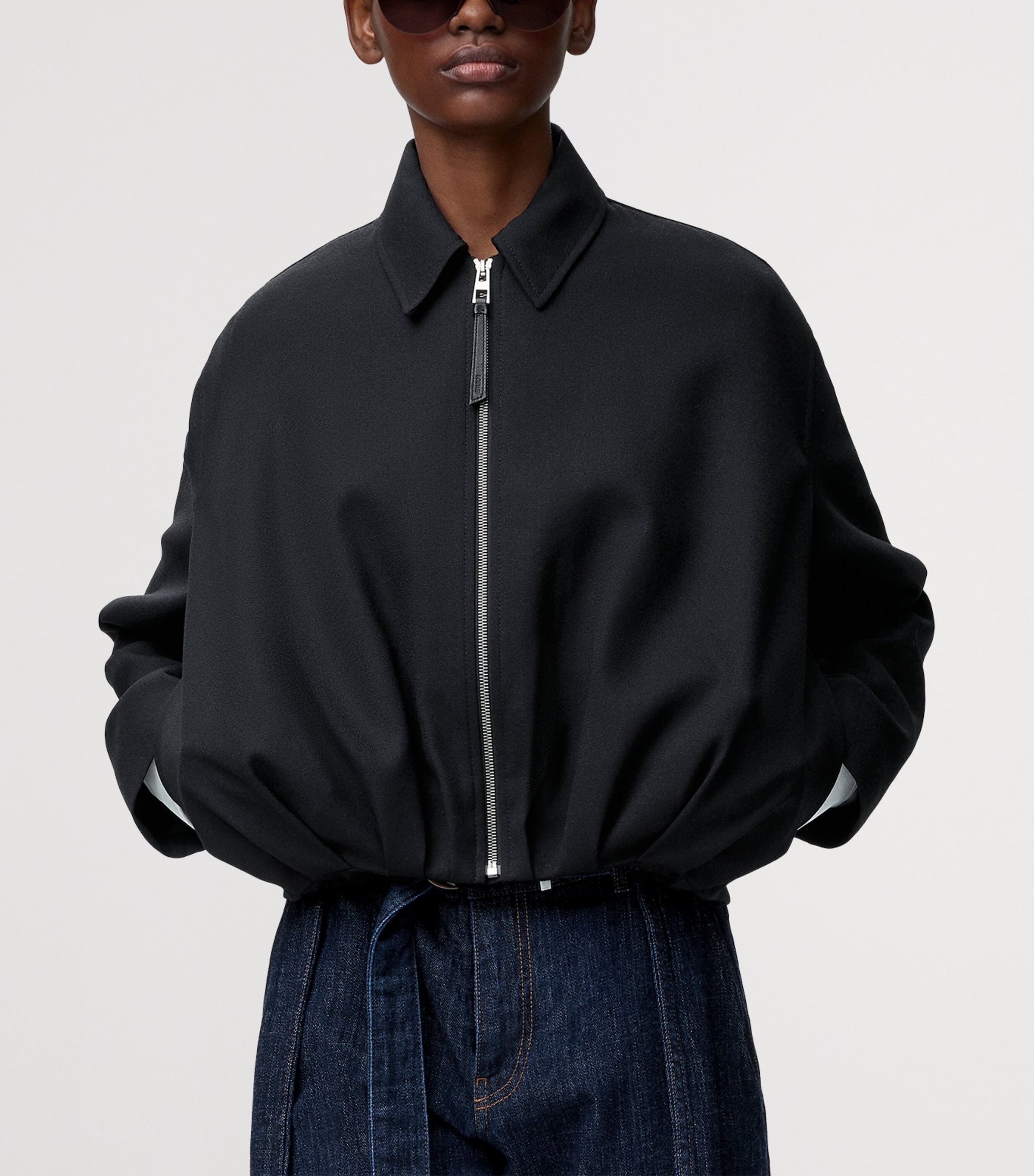 Wool Draped Bomber Jacket BLACK Image 3