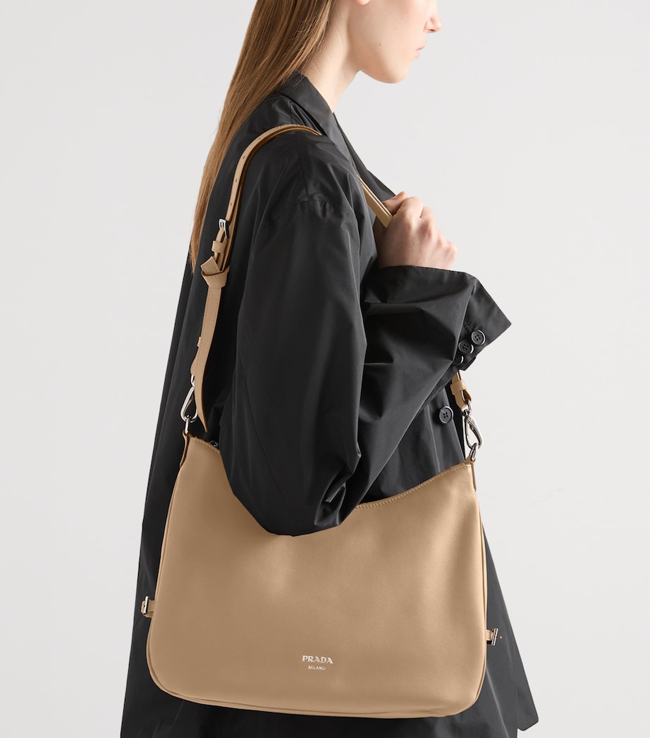 Prada Large Leather Fold Shoulder Bag Neutral Image 3