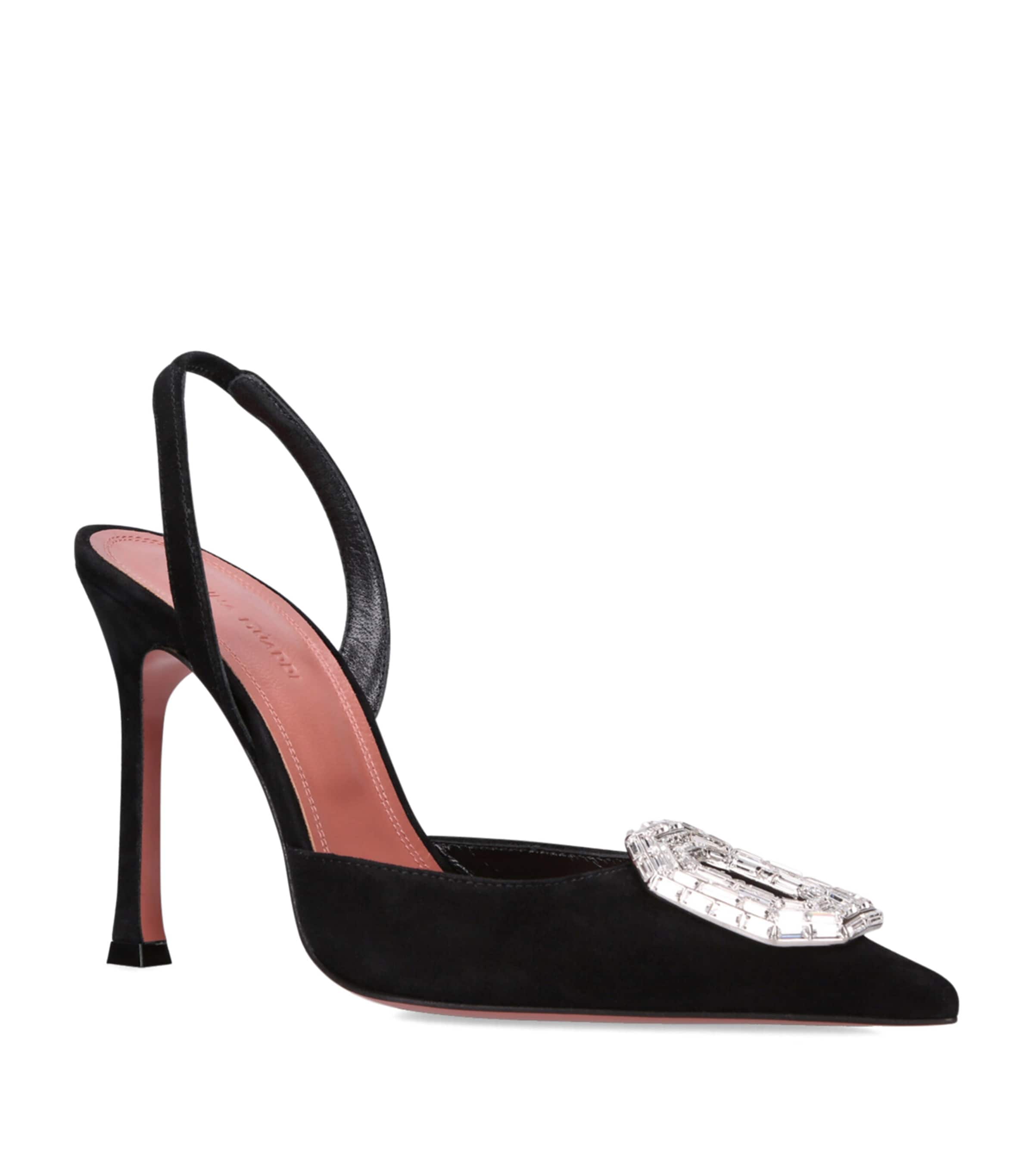 Amina Muaddi Suede Camelia Slingback Pumps 105 Black Image 3