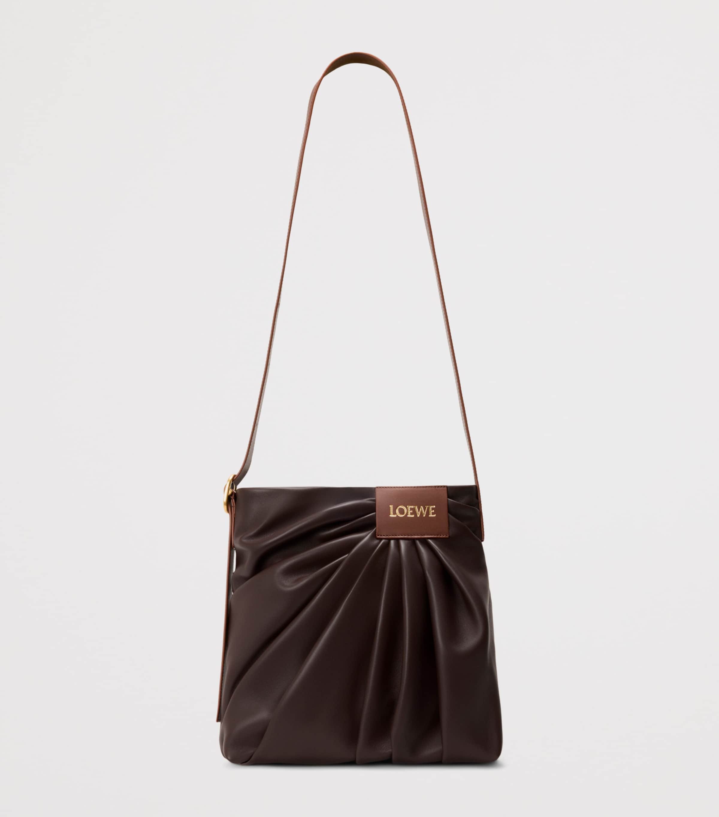 Leather Draped Tote Bag DARK CHESTNUT Image 6