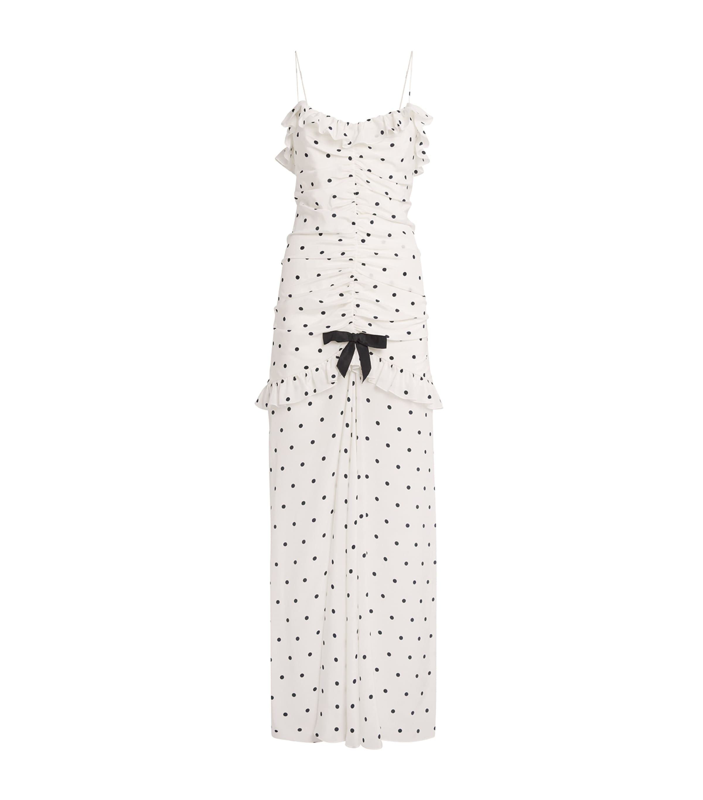 Alessandra Rich Ruched Polka-dot Silk Maxi Dress In White