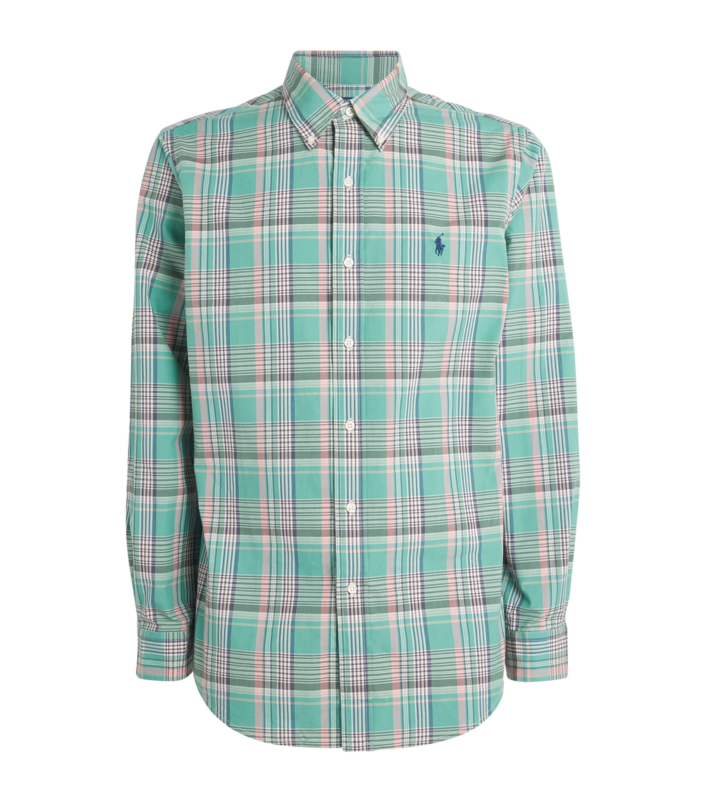 Cotton Check Logo Shirt GREEN PINK Image 1