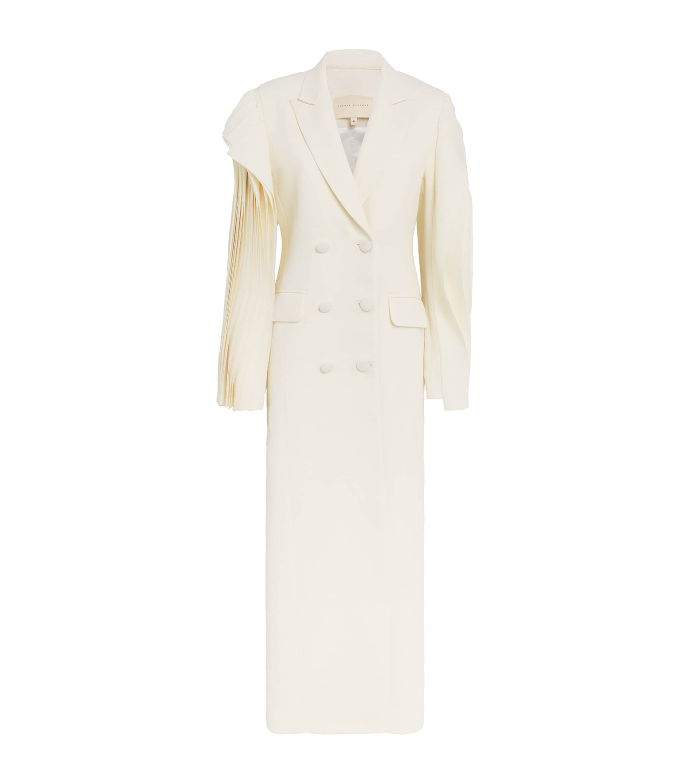 Pleated Double-Breasted Blazer Maxi Dress CREAM WHITE Image 1